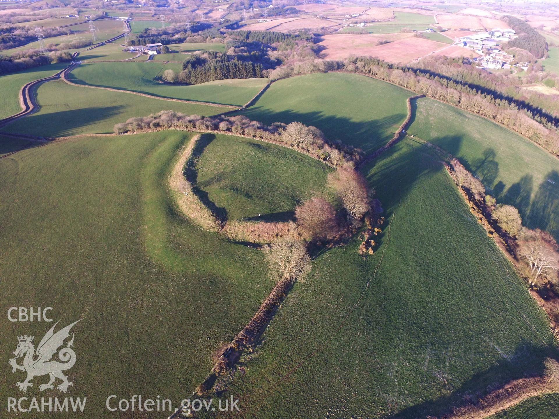 Colour photo showing view of Castell Cogan taken by Paul R. Davis, 2018.