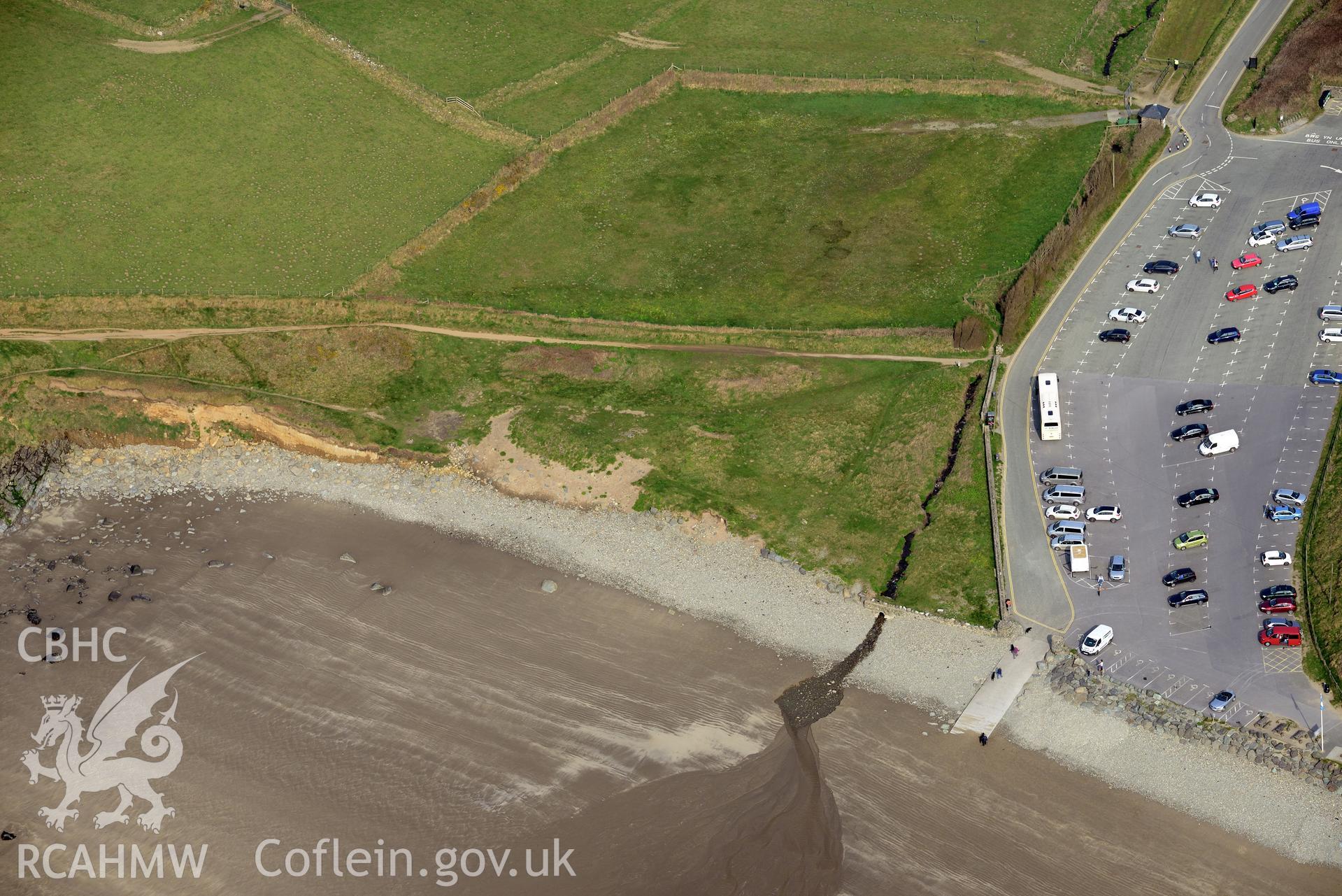 Aerial photography of St Patrick's Chapel taken on 27th March 2017. Baseline aerial reconnaissance survey for the CHERISH Project. ? Crown: CHERISH PROJECT 2017. Produced with EU funds through the Ireland Wales Co-operation Programme 2014-2020. All material made freely available through the Open Government Licence.