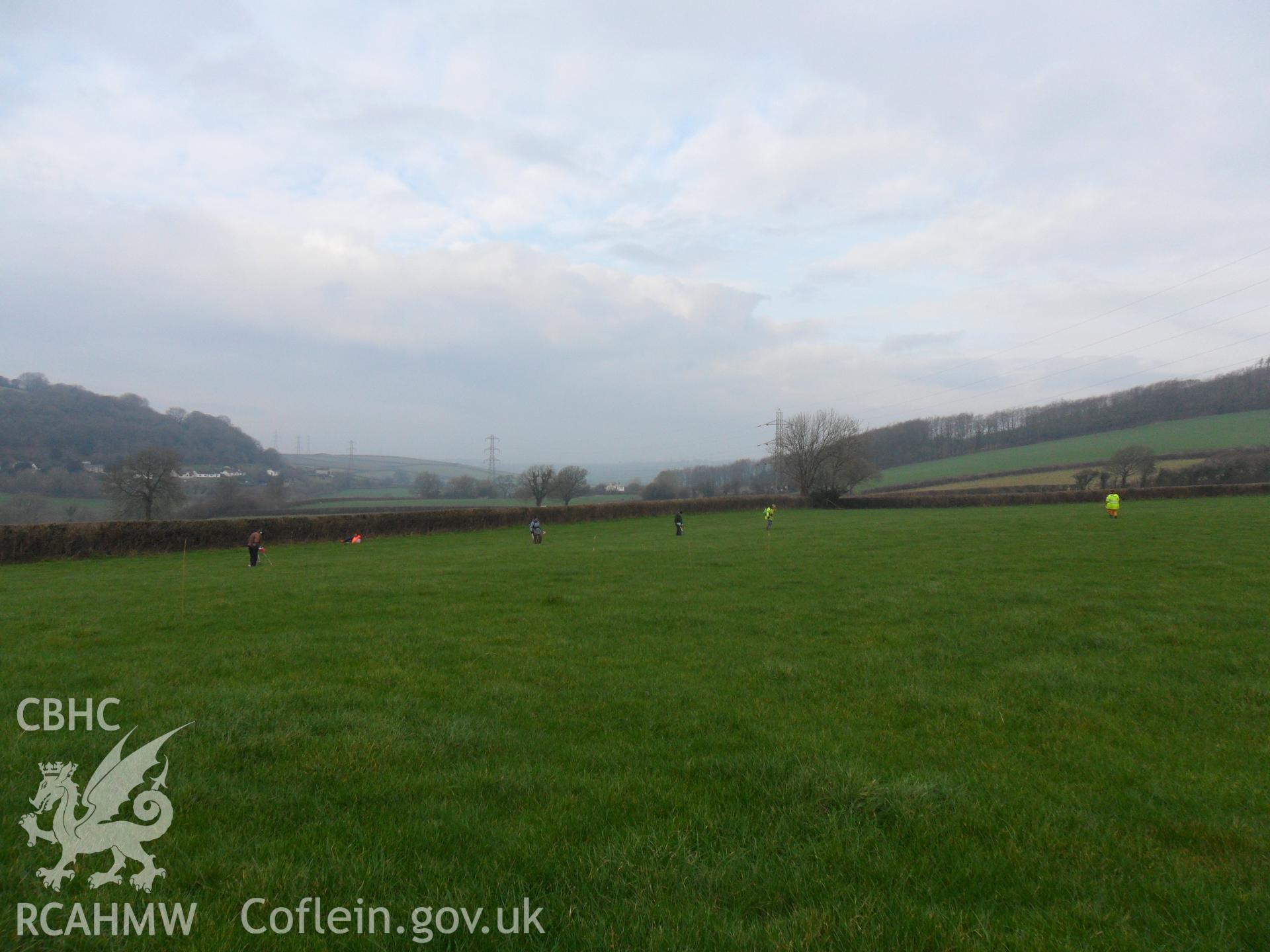 Digital colour photograph of Maes Gwenllian battlefield. From report no. 1050 - Maes Gwenllian battlefield, part of the Welsh Battlefield Metal Detector Survey, carried out by Archaeology Wales.