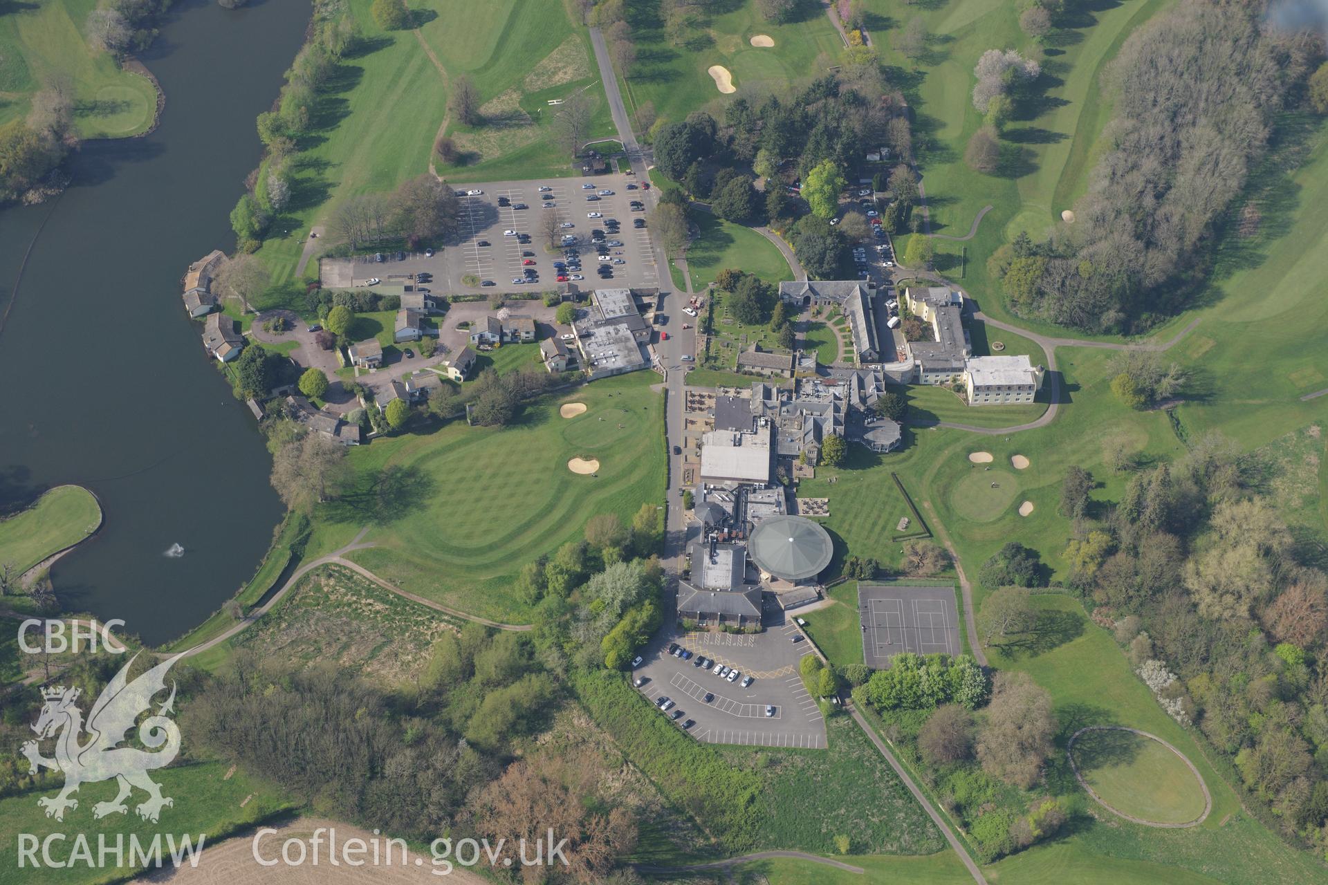 St Peter (Pierre) House, Gadern, Park and Gate. Oblique aerial photograph taken during the Royal Commission's programme of archaeological aerial reconnaissance by Toby Driver on 21st April 2015