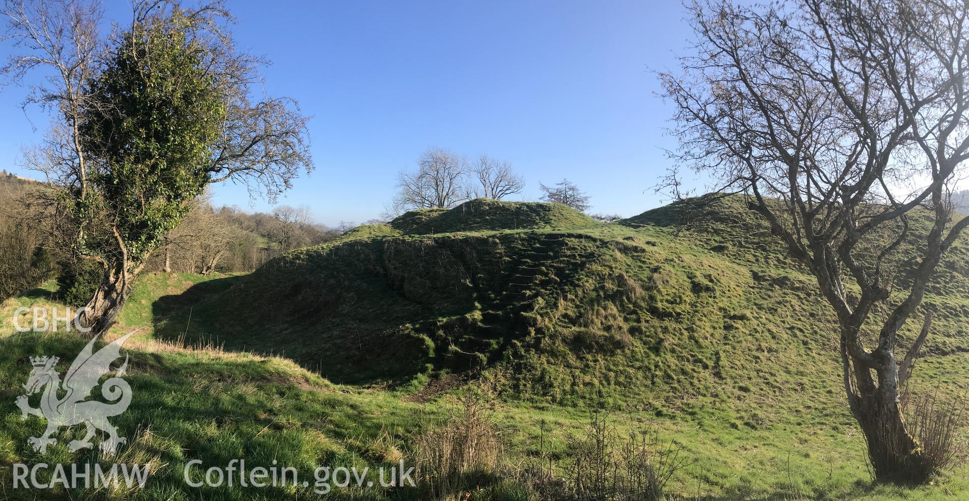 Digital colour photograph showing New Radnor Castle, taken by Paul Davis on 7th February 2020.