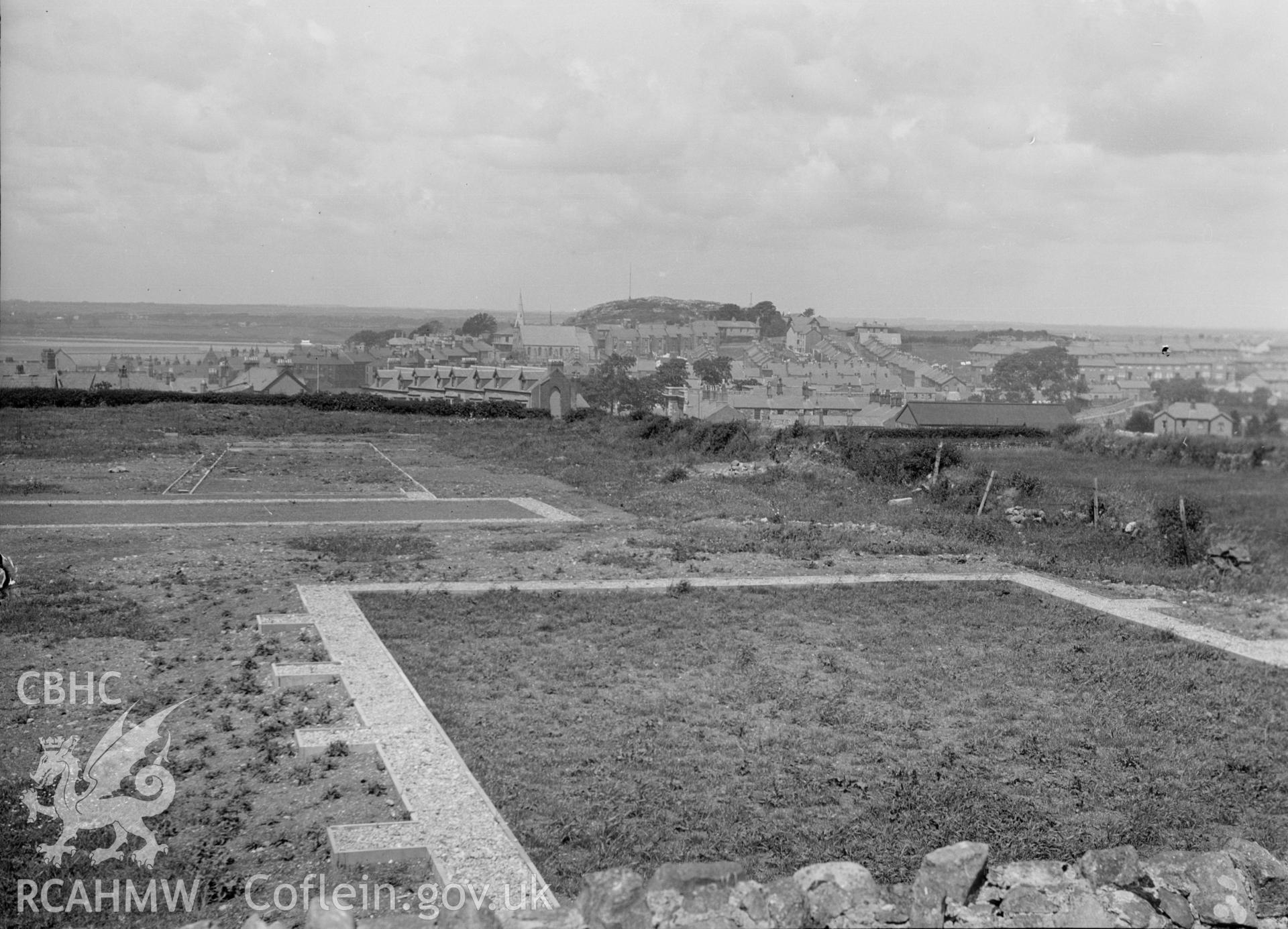 Digital copy of a nitrate negative showing view of Segontium Roman Site, Llanbeblig, taken by Leonard Monroe 1928.