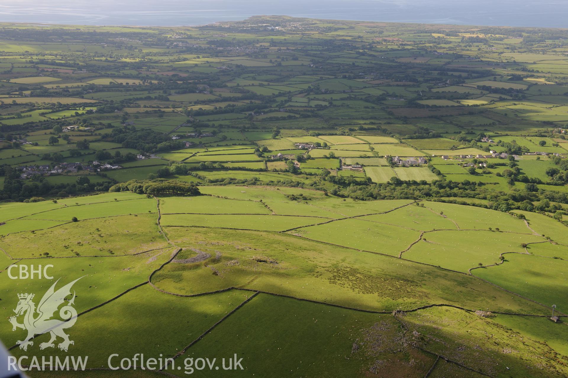 Carn Pentyrch Hillfort. Oblique aerial photograph taken during the Royal Commission's programme of archaeological aerial reconnaissance by Toby Driver on 23rd June 2015.