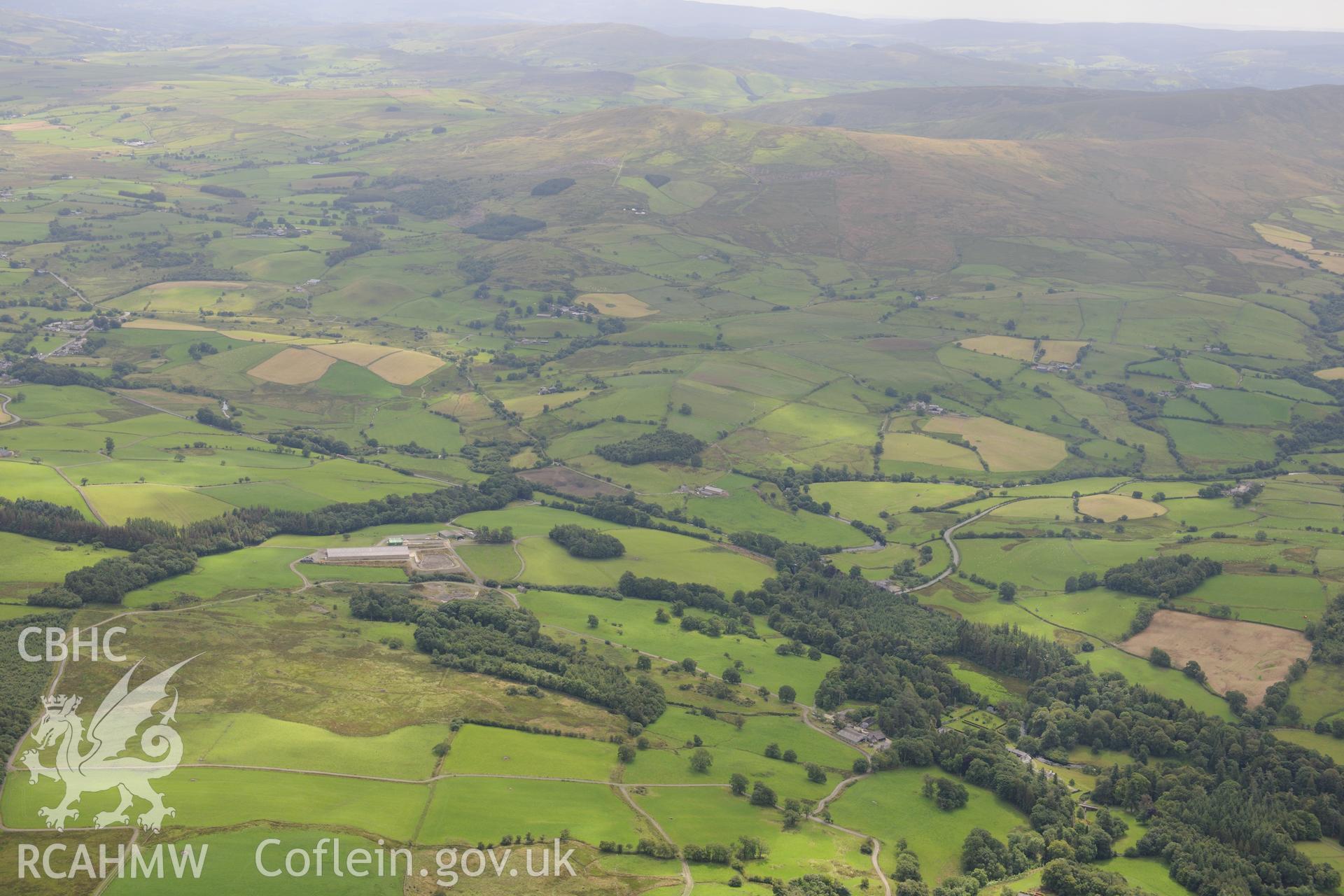 Voelas Hall and Garden, Pentrefoelas. Oblique aerial photograph taken during the Royal Commission's programme of archaeological aerial reconnaissance by Toby Driver on 30th July 2015.