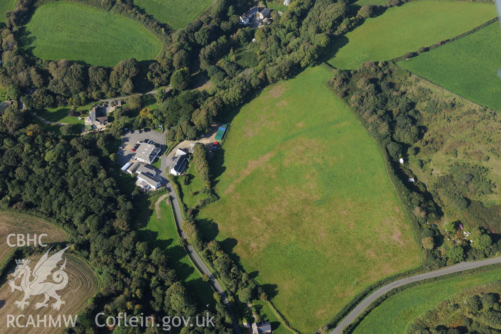 Melin Tregwynt woollen mill near Tremarchog, south west of Fishguard. Oblique aerial photograph taken during the Royal Commission?s programme of archaeological aerial reconnaissance by Toby Driver on 30th September 2015.