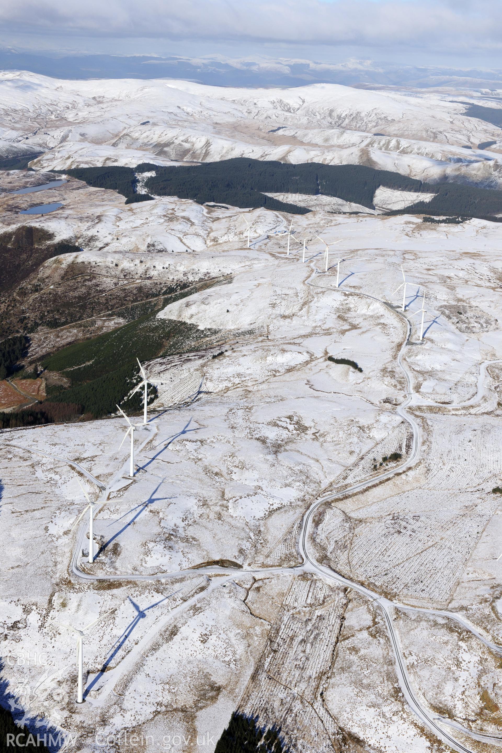 Cefn Croes wind farm, east of Llangurig. Oblique aerial photograph taken during the Royal Commission's programme of archaeological aerial reconnaissance by Toby Driver on 4th February 2015.