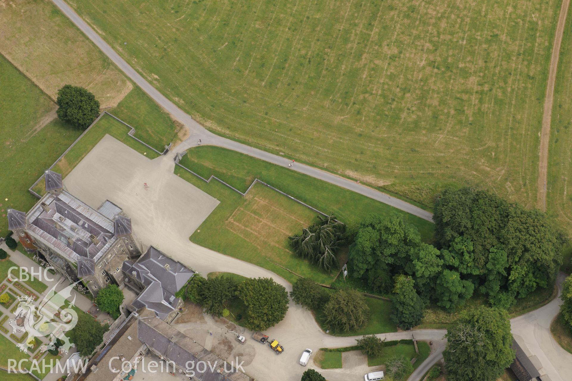 Royal Commission aerial photography of parchmarks in Dinefwr Park recorded during drought conditions on 22nd July 2013.