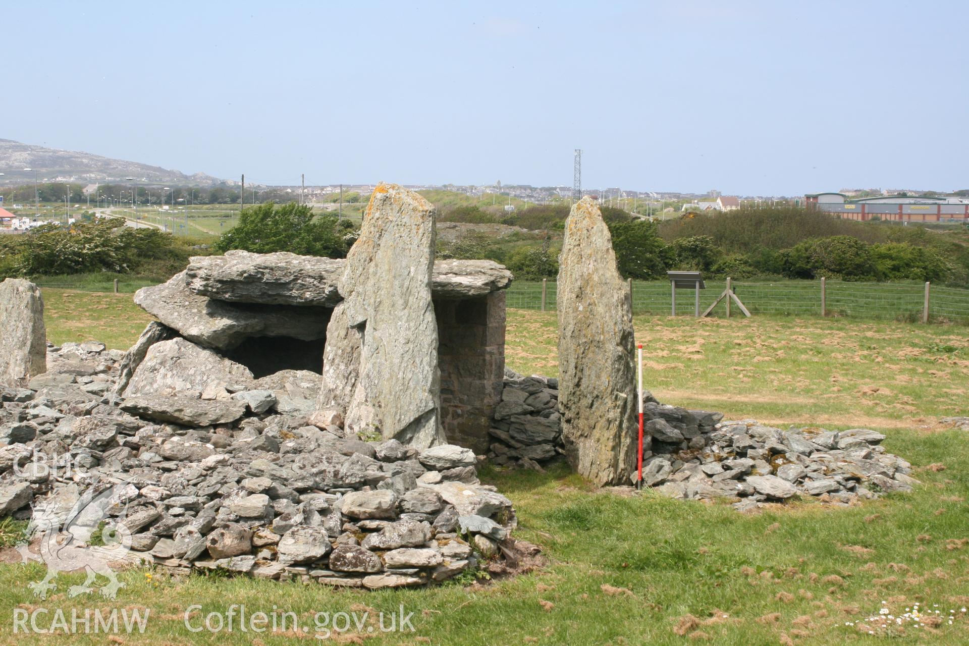 General view northwest across the third tomb of Trefignath Burial Chamber. Digital photograph taken as part of archaeological work at Parc Cybi Enterprise Zone, Holyhead, Anglesey, carried out by Archaeology Wales, 2017. Project number: P2522.