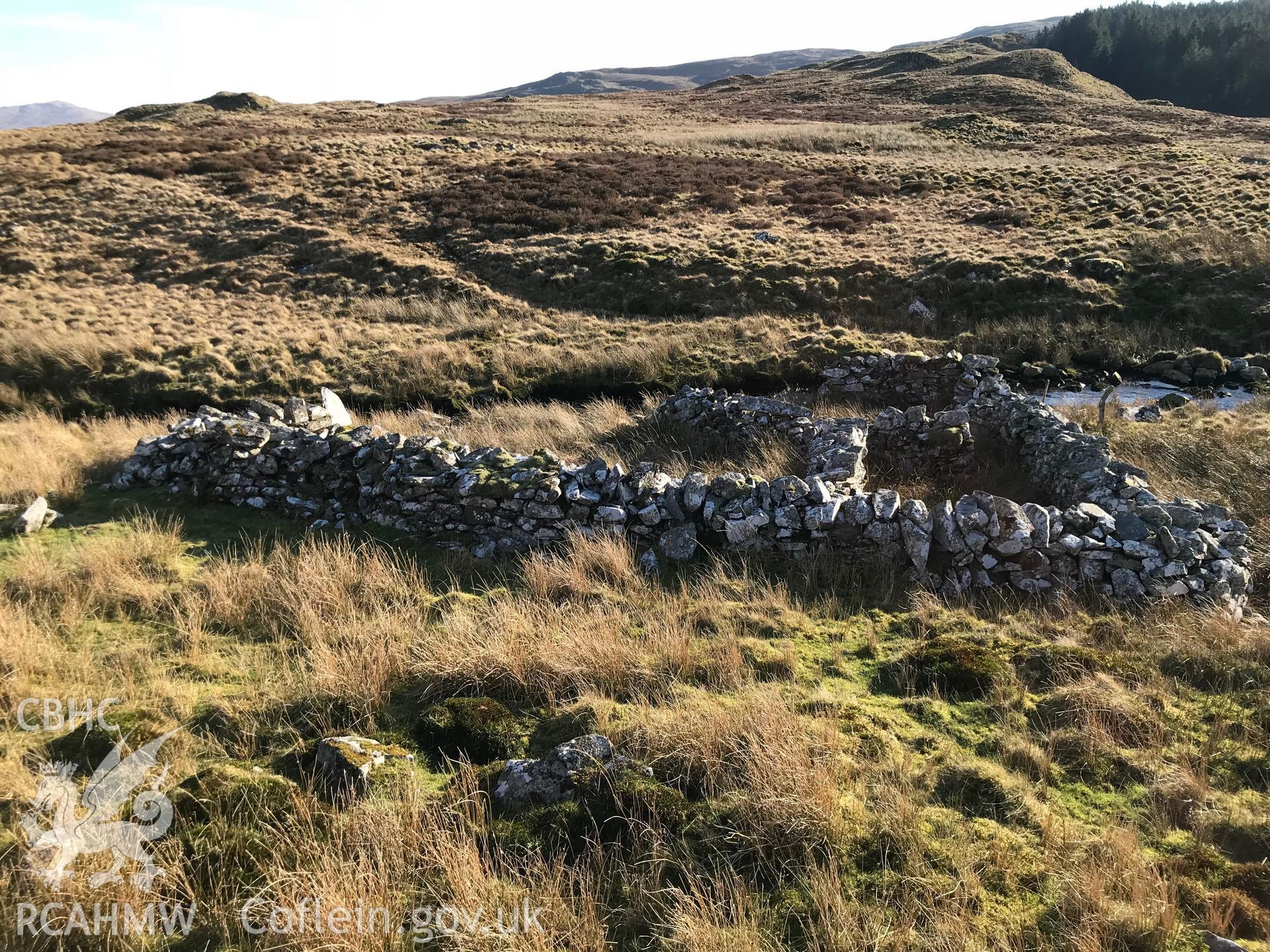 Detailed view of Afon Cynfal deserted rural settlement, south east of Blaenau Ffestiniog. Colour photograph taken by Paul R. Davis on 15th February 2019.