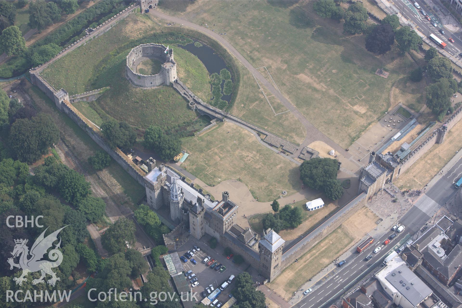 Royal Commission aerial photography of Cardiff Castle taken during drought conditions on 22nd July 2013, with parch marks.