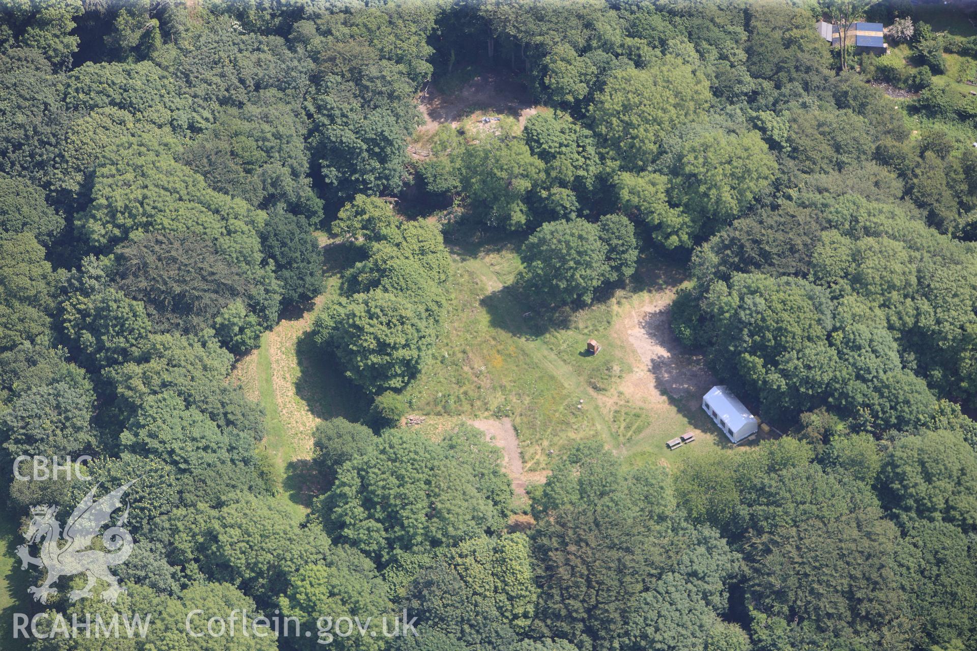 Nevern Castle. Oblique aerial photograph taken during the Royal Commission?s programme of archaeological aerial reconnaissance by Toby Driver on 12th July 2013.