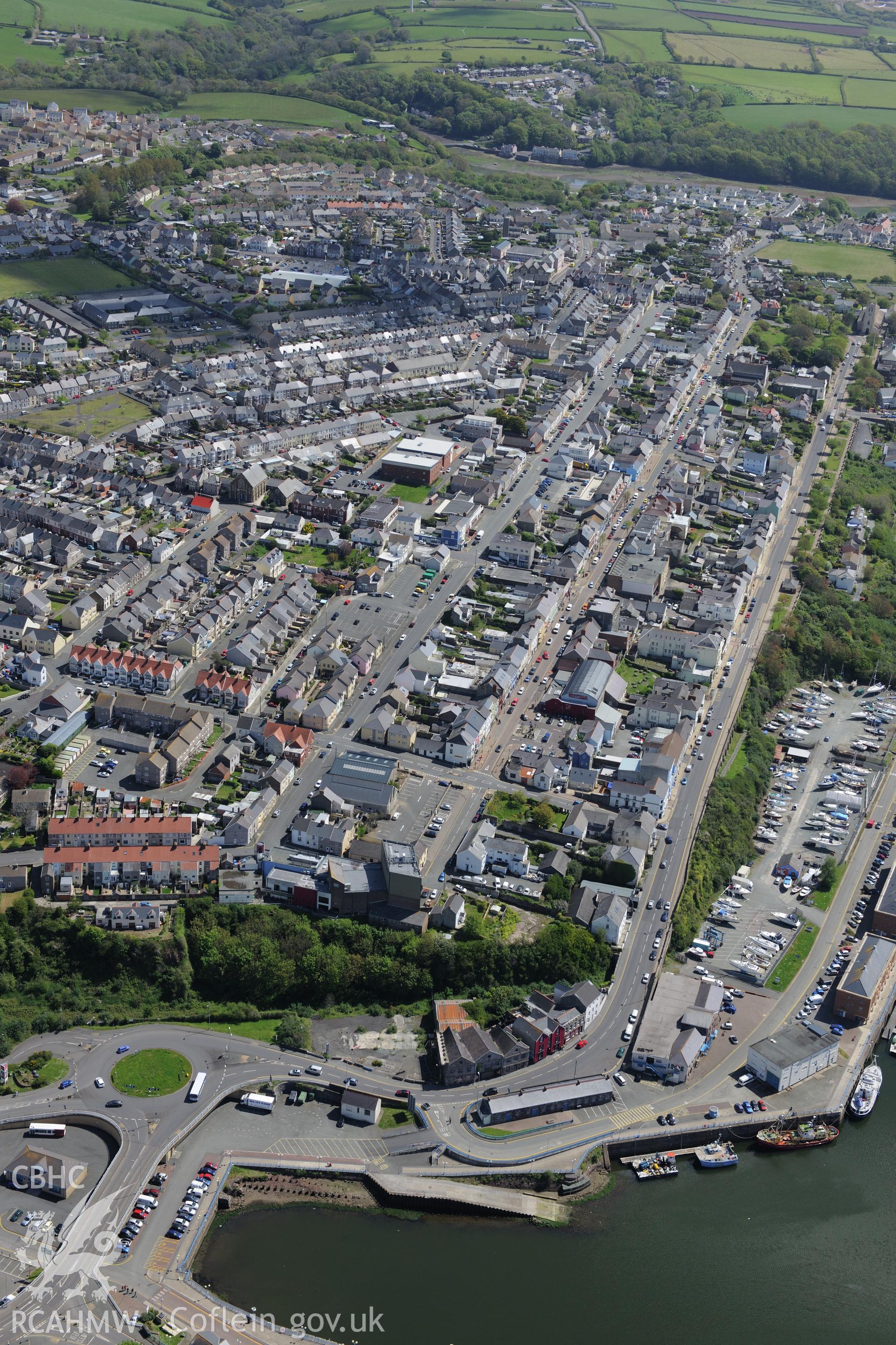 Milford Haven, Pembrokeshire. Oblique aerial photograph taken during the Royal Commission's programme of archaeological aerial reconnaissance by Toby Driver on 13th May 2015.