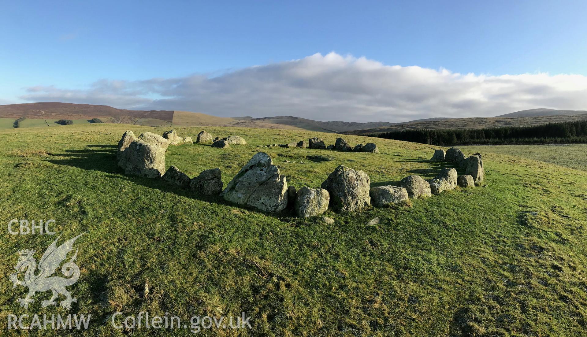 Detailed view of Moel Ty-Uchaf kerb circle, Llandrillo. Colour photograph taken by Paul R. Davis on 2nd January 2019.