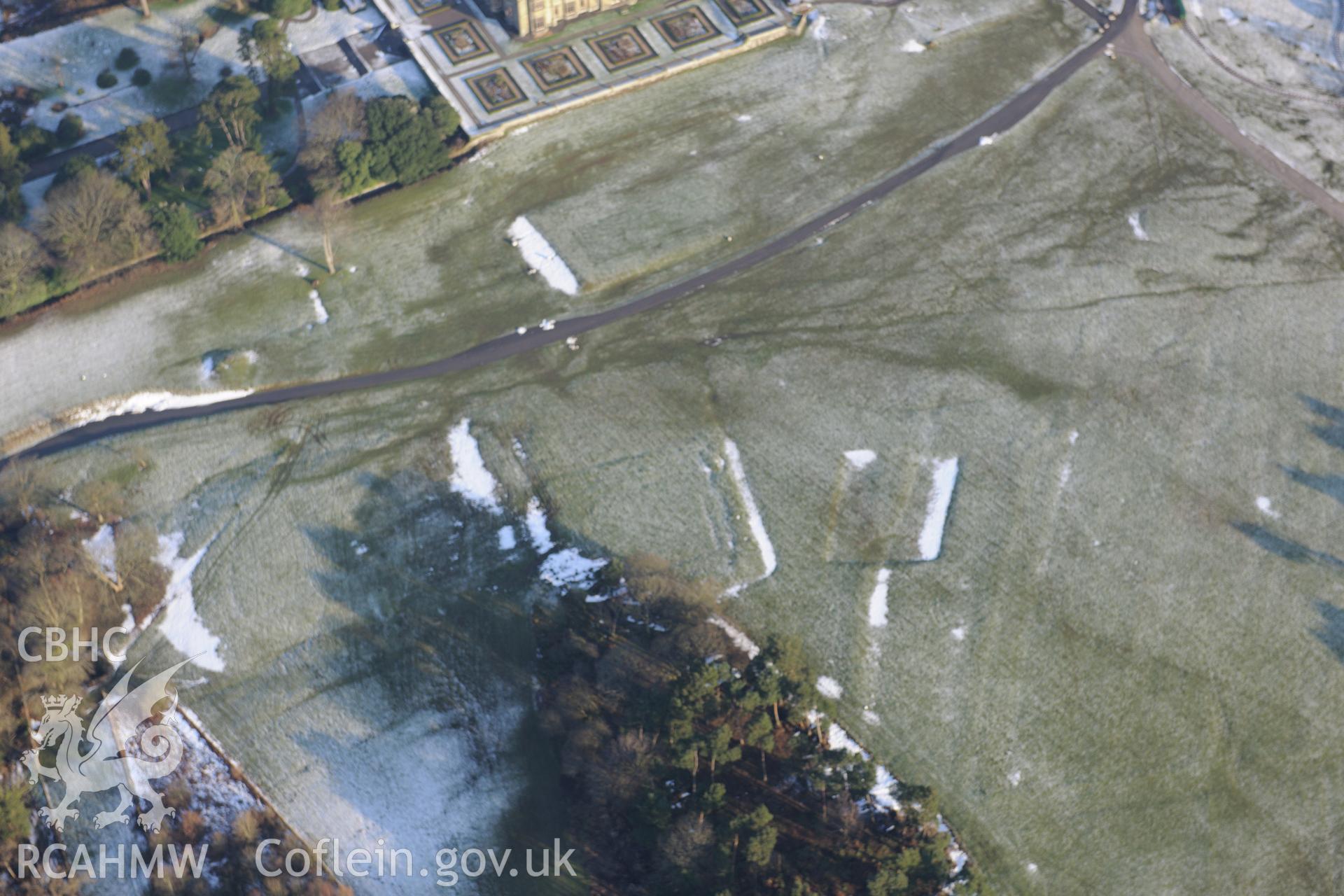 Margam County Park and Margam Park Enclosure, Margam, Port Talbot. Oblique aerial photograph taken during the Royal Commission?s programme of archaeological aerial reconnaissance by Toby Driver on 24th January 2013.