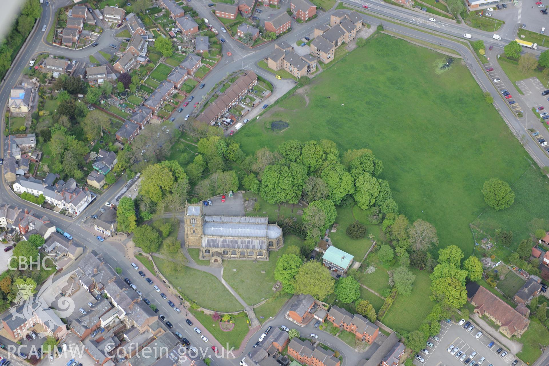 St Mary's church, Mold. Oblique aerial photograph taken during the Royal Commission?s programme of archaeological aerial reconnaissance by Toby Driver on 22nd May 2013.