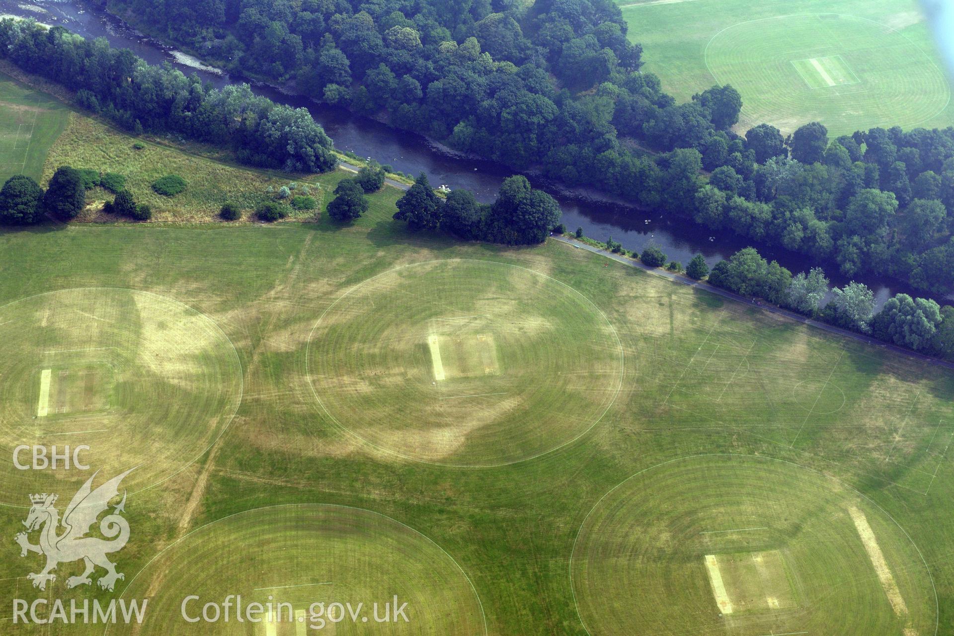 Royal Commission aerial photography of parchmarks in Pontcanna Fields recorded during drought conditions on 22nd July 2013.