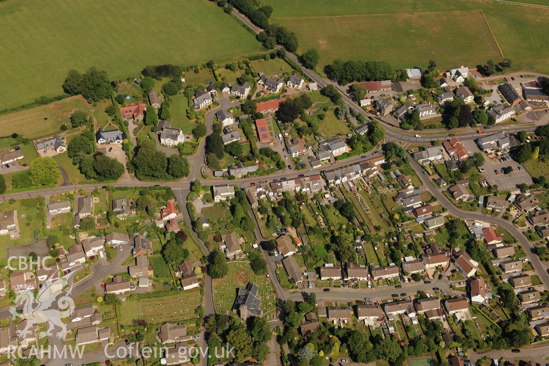 St. Arvan's church, in the village of St Arvans, north of Chepstow. Oblique aerial photograph taken during the Royal Commission?s programme of archaeological aerial reconnaissance by Toby Driver on 1st August 2013.