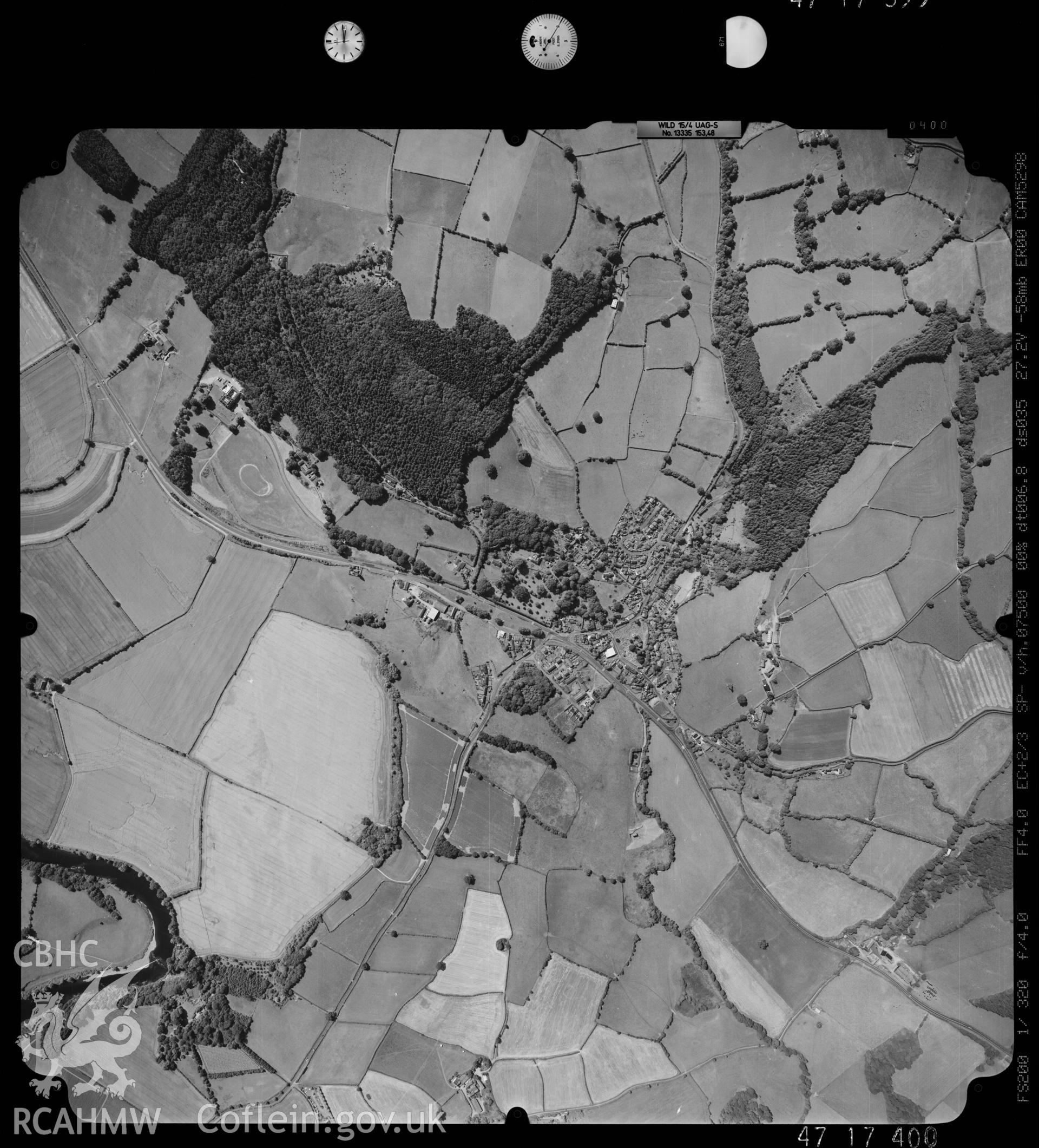 Digital copy of an aerial view of Clyro taken by Ordnance Survey, 1999.