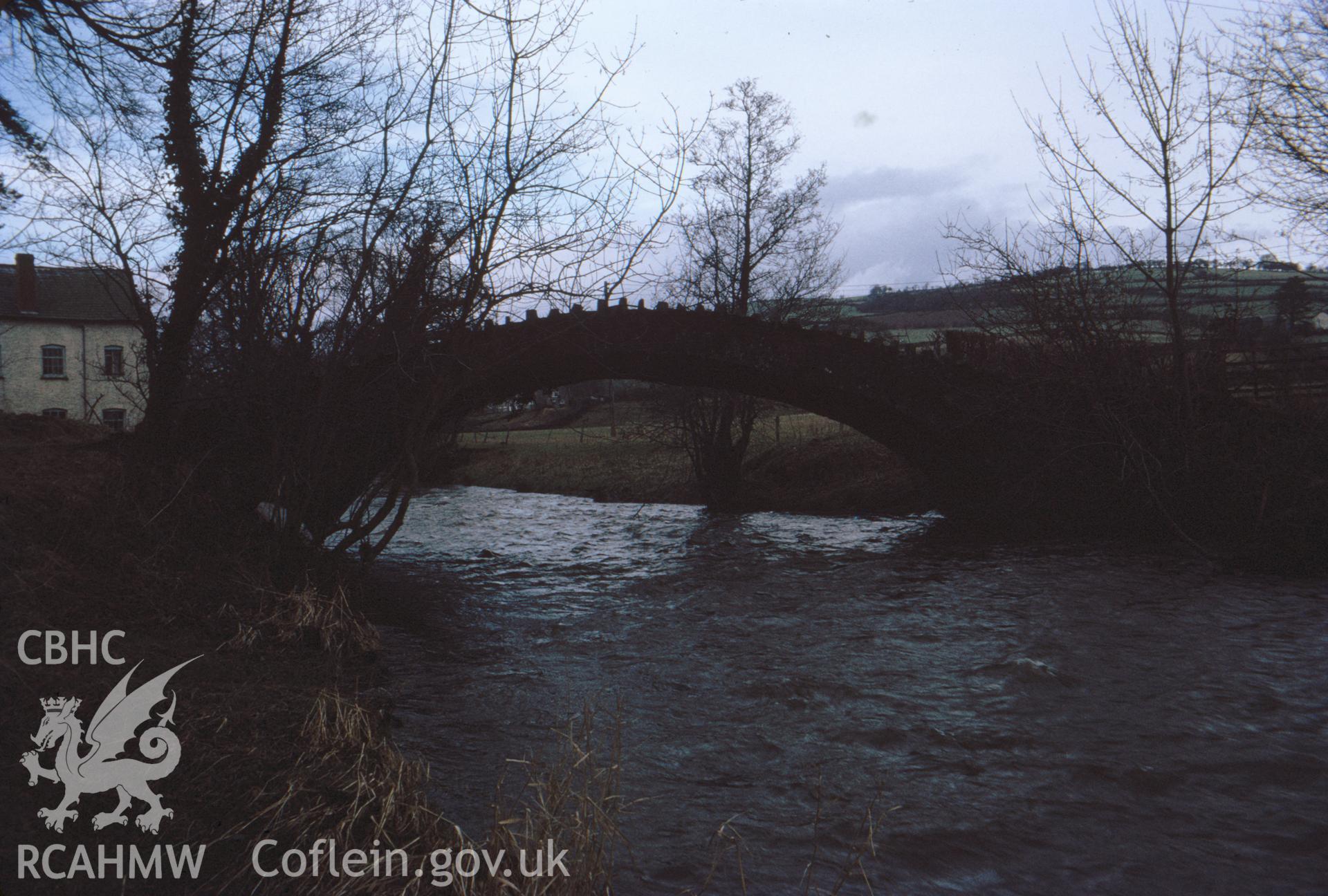 Digital copy of a colour slide showing view of Aberbranbach in the Usk Valley, taken by Douglas Hague January 1969.