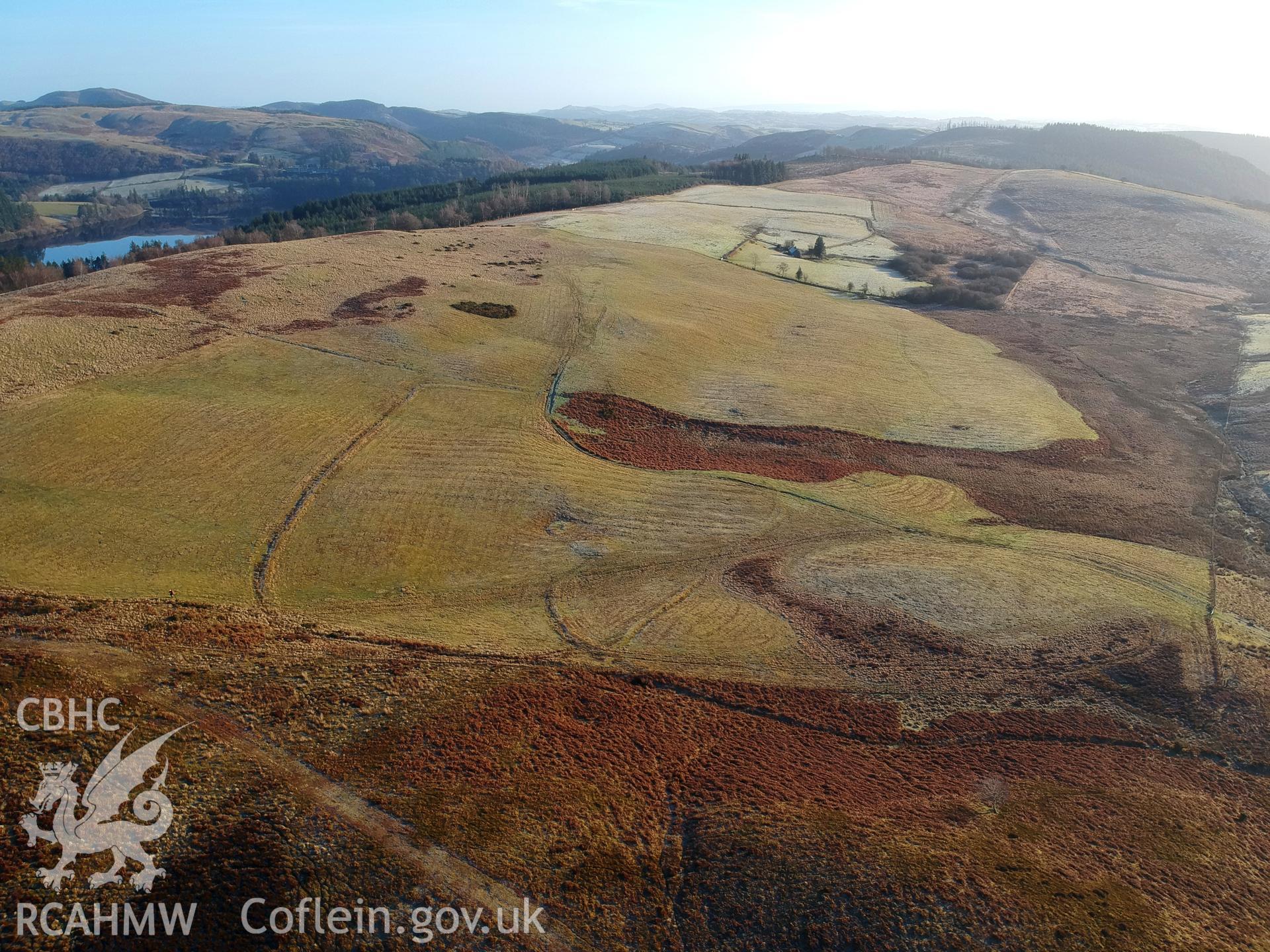 View of traditional site of a hospice, Llanwddyn, with Lake Vyrnwy on the left hand side. Colour photograph taken by Paul R. Davis on 2nd January 2019.