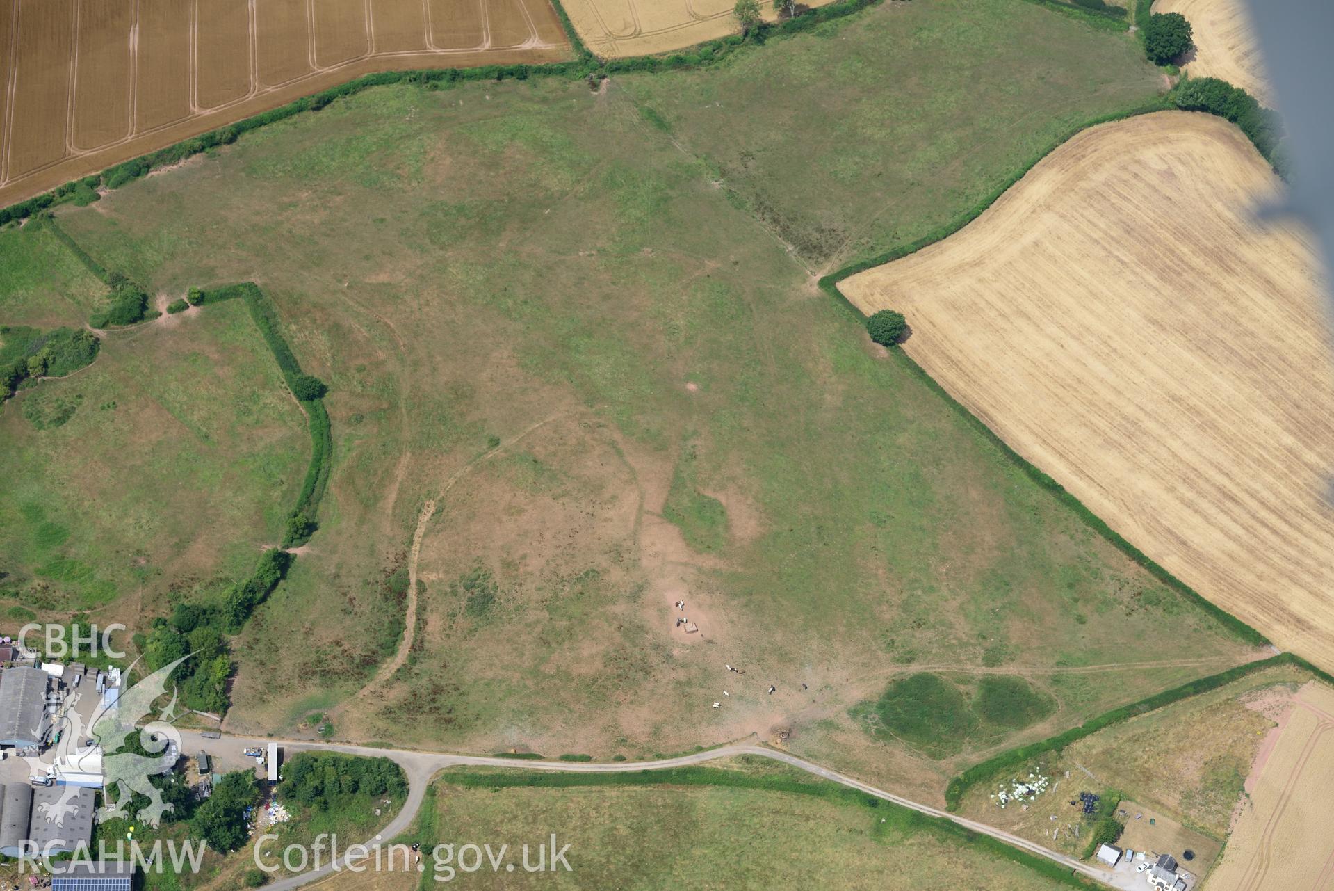 Royal Commission aerial photography of Raglan Castle siegework taken on 19th July 2018 during the 2018 drought.