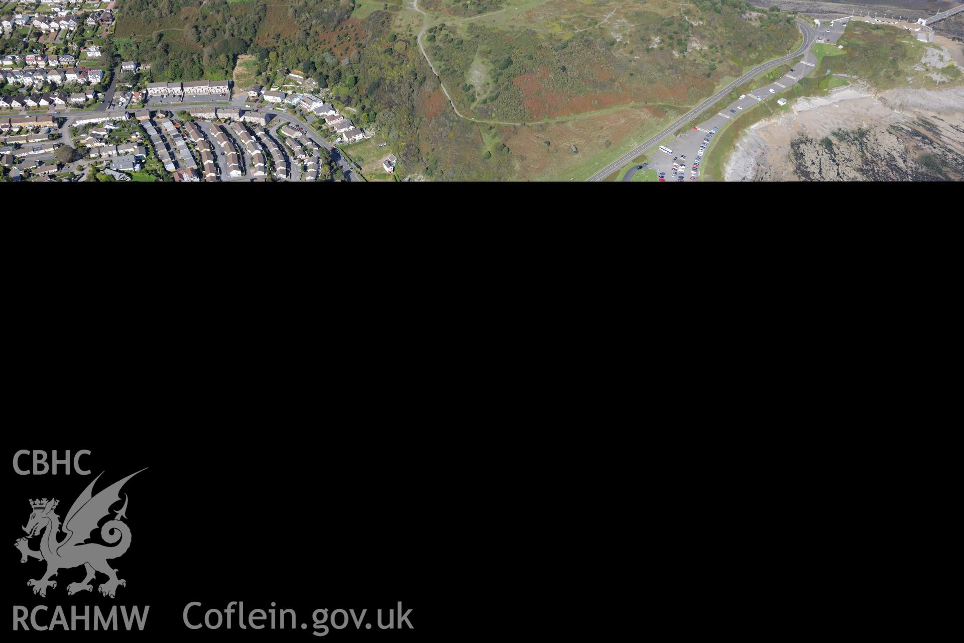 Mumbles coastguard station and the town of Oystermouth, south west of Swansea. Oblique aerial photograph taken during the Royal Commission's programme of archaeological aerial reconnaissance by Toby Driver on 30th September 2015.