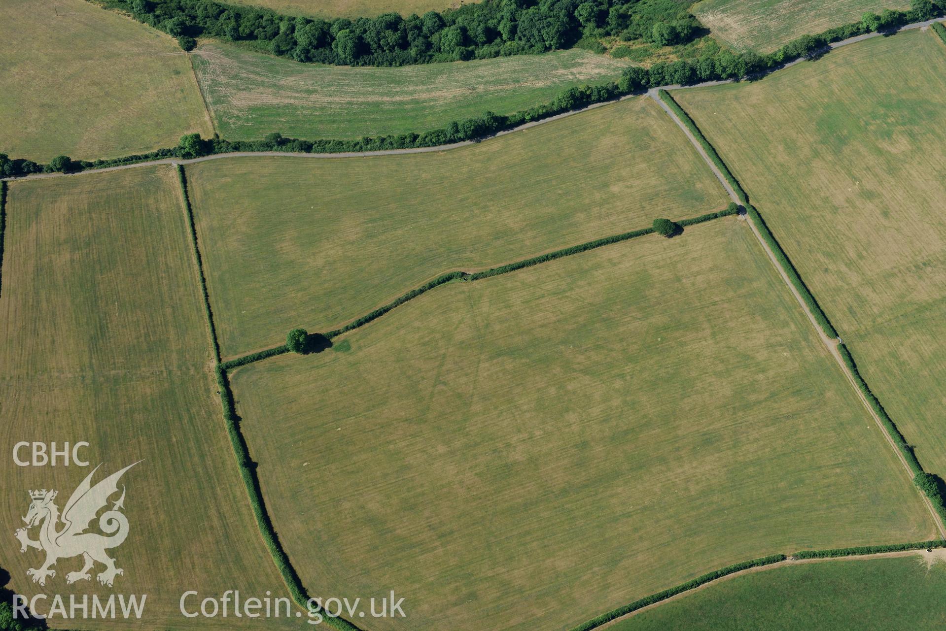 Royal Commission aerial photography of Walton wood or Llys y Fran Romano-British cropmark enclosures taken on 19th July 2018 during the 2018 drought.