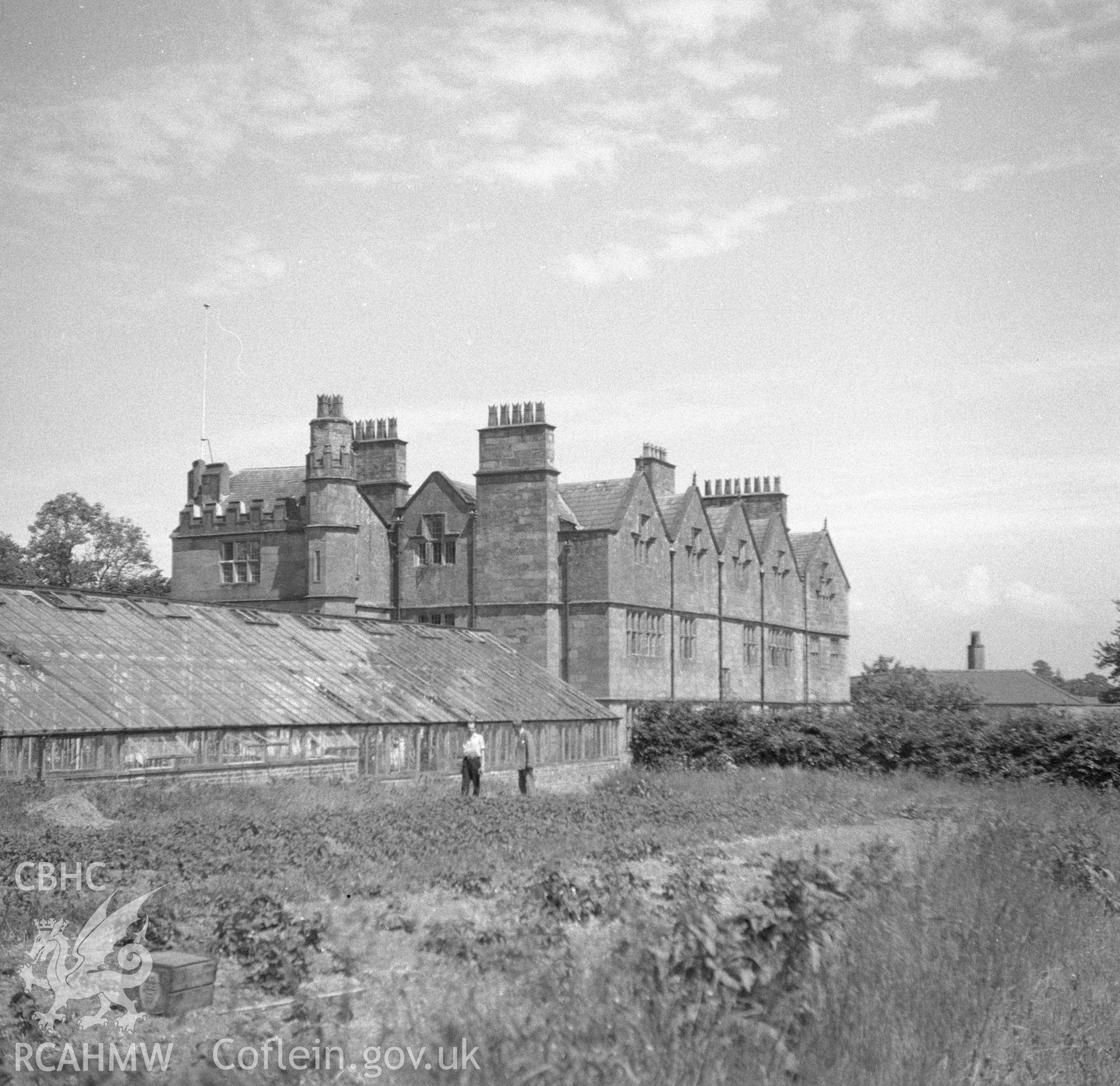 Digital copy of a nitrate negative showing exterior view of Nercwys Hall.