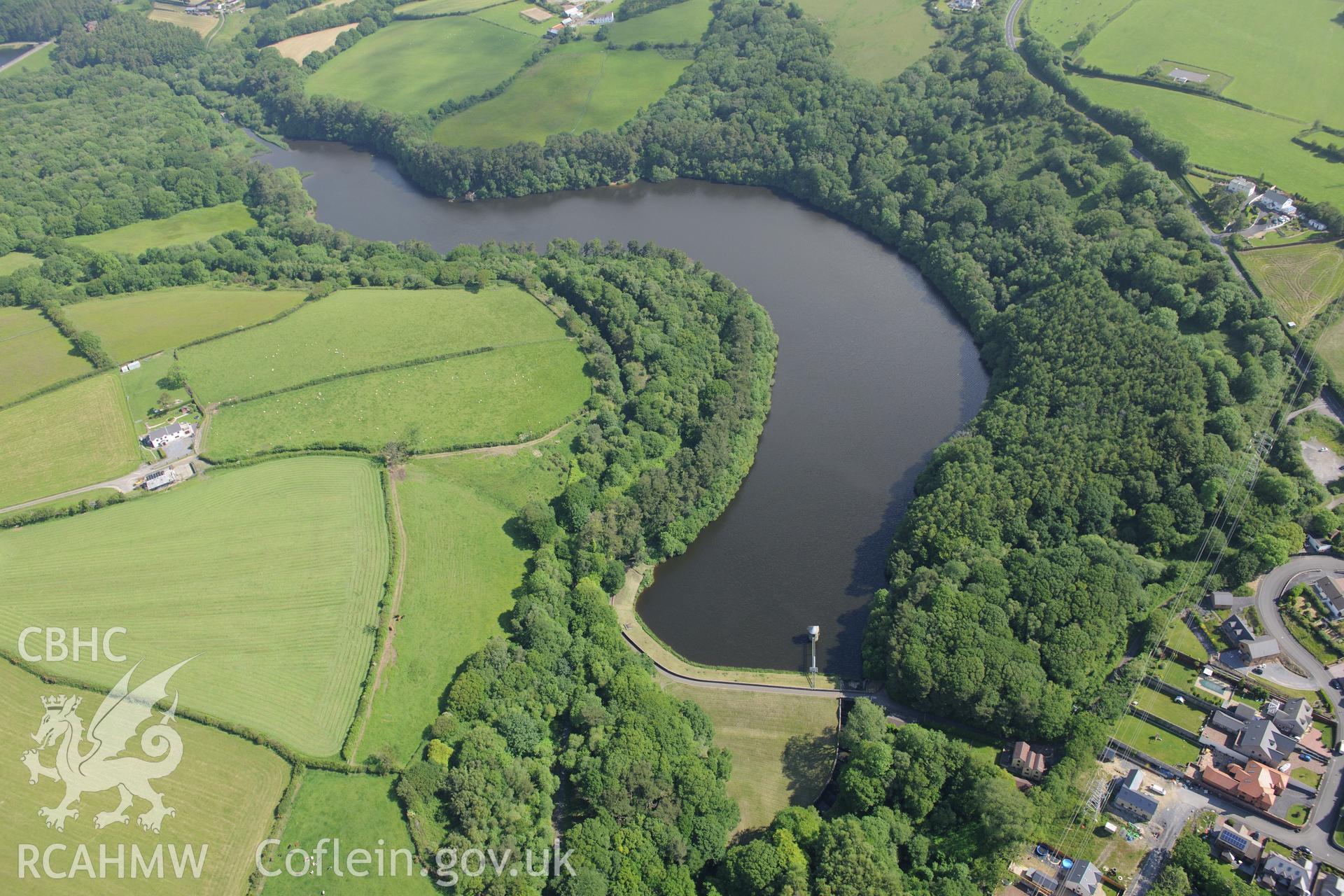 Carmarthenshire Tramroad and the Llanelly and Mynydd Mawr Railway. Oblique aerial photograph taken during the Royal Commission's programme of archaeological aerial reconnaissance by Toby Driver on 19th June 2015.