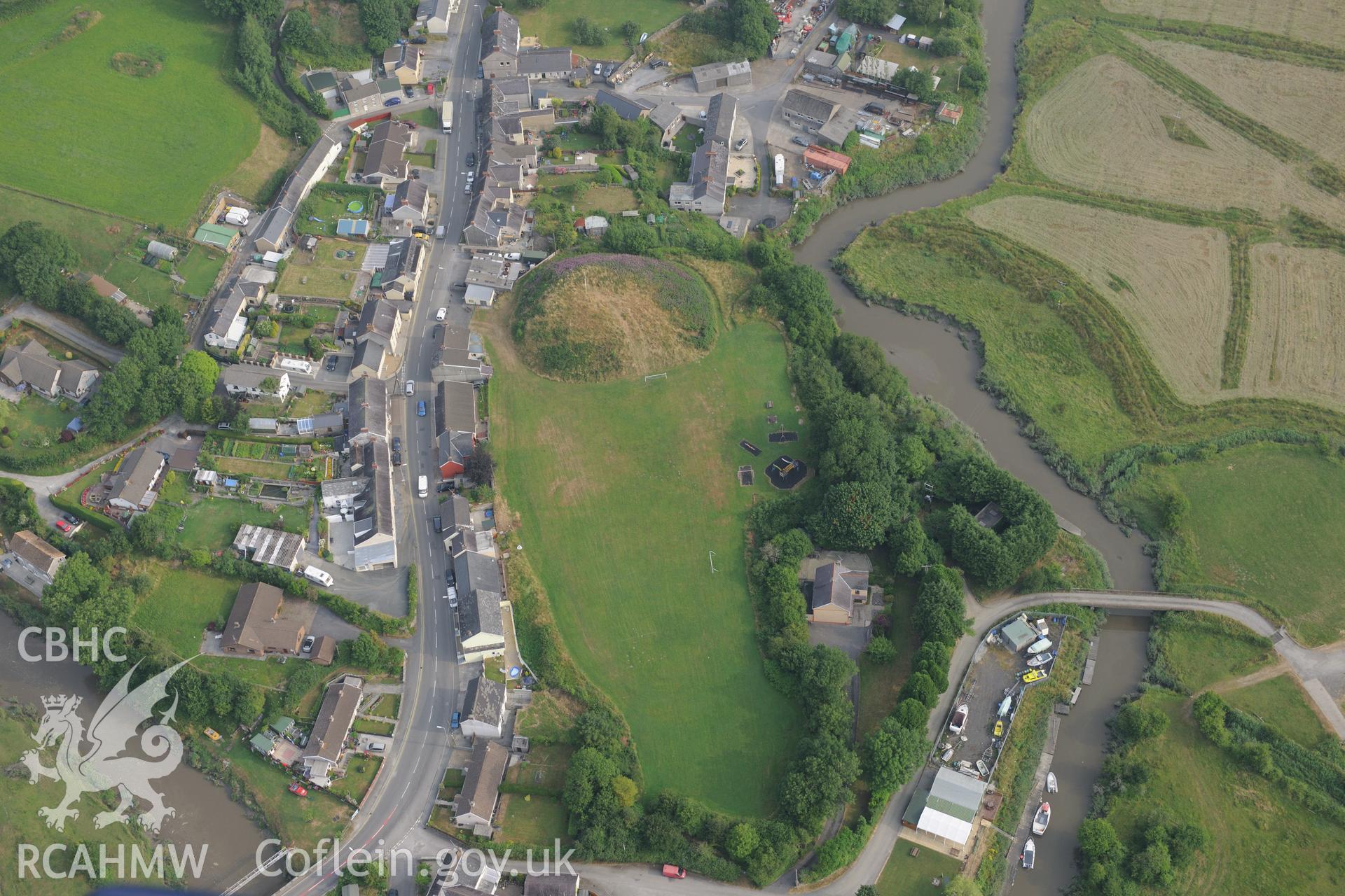 Royal Commission aerial photography of St Clears Castle recorded during drought conditions on 22nd July 2013.