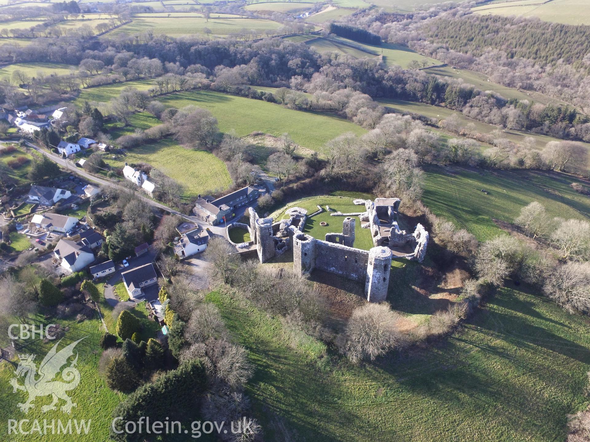 Colour photo showing view of Llawhaden Castle, taken by Paul R. Davis, 2018.