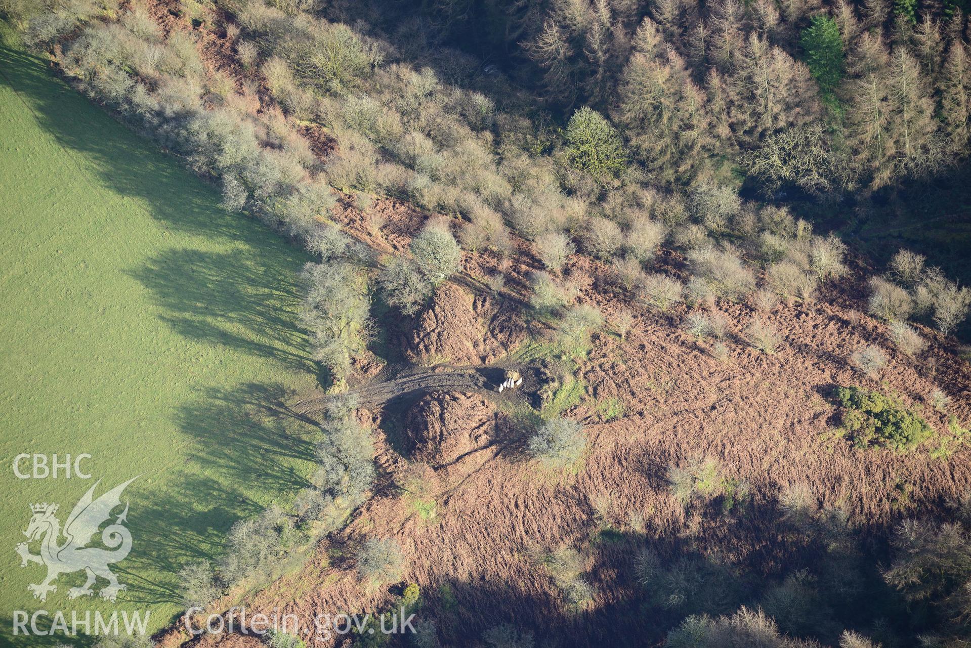 Castell Moeddyn Fach. Oblique aerial photograph taken during the Royal Commission's programme of archaeological aerial reconnaissance by Toby Driver on 6th January 2015.