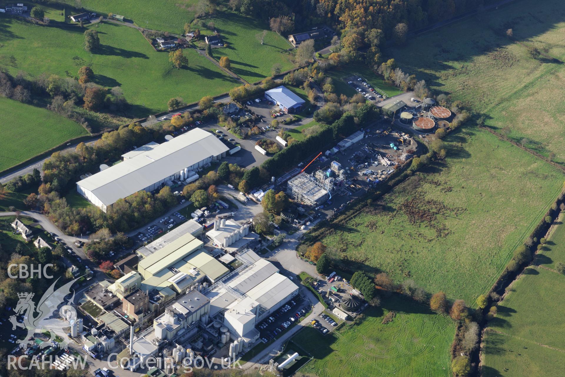 Felin-fach Creamery, Green Grove, near Ciliau Aeron, Aberaeron. Oblique aerial photograph taken during the Royal Commission's programme of archaeological aerial reconnaissance by Toby Driver on 2nd November 2015.