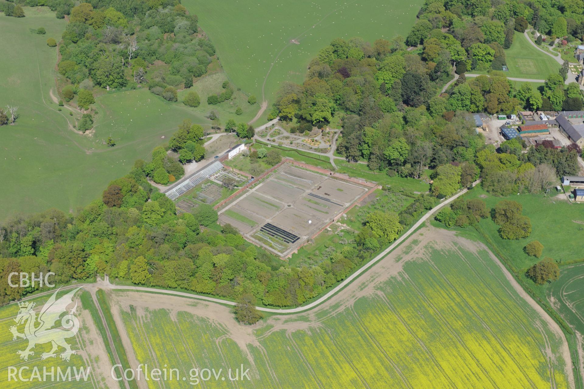 Mostyn Hall park and gardens. Oblique aerial photograph taken during the Royal Commission?s programme of archaeological aerial reconnaissance by Toby Driver on 22 May 2013.