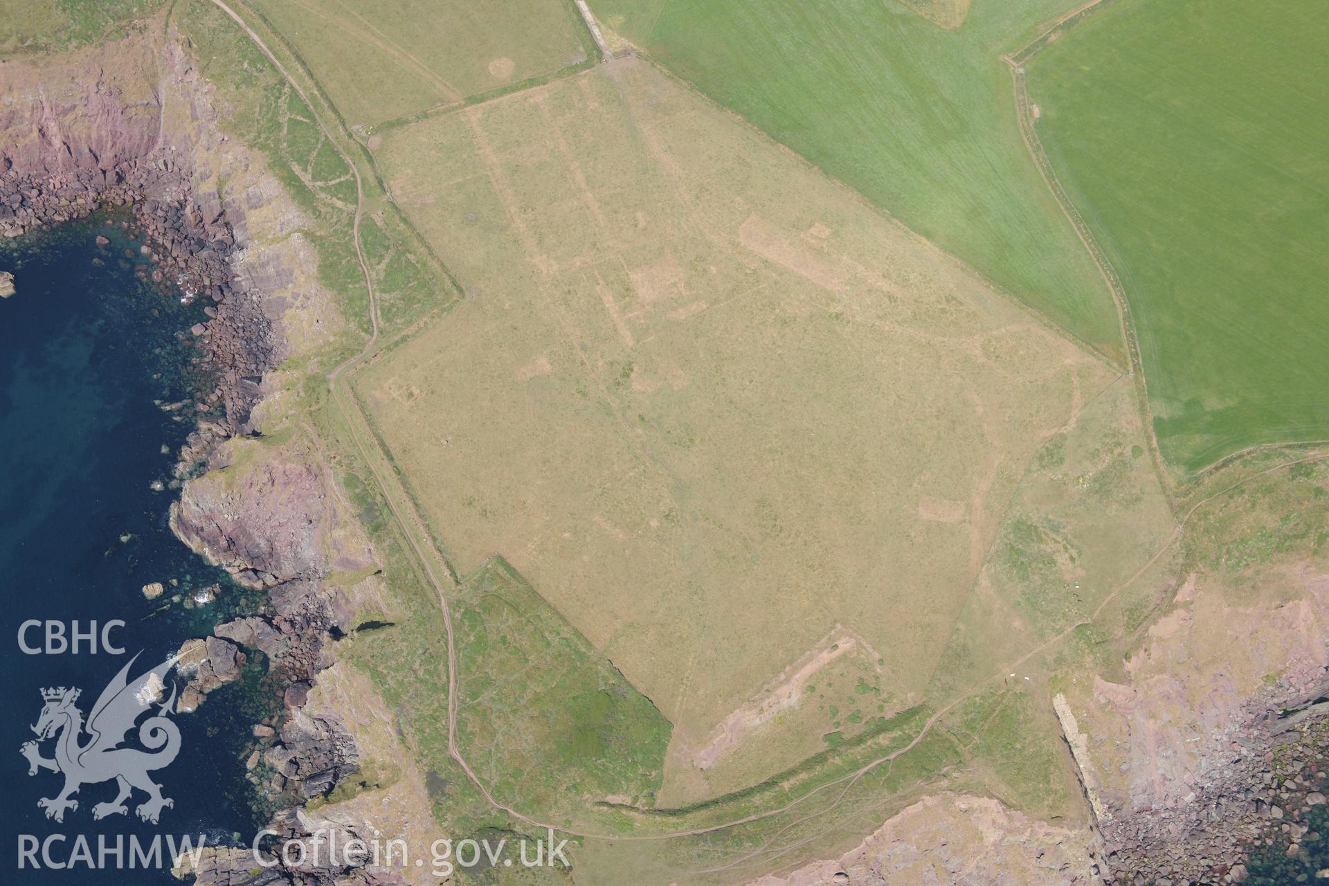 Site of the old Second World War Base the HMS Harrier, with site of associated chapel, Dale. Oblique aerial photograph taken during the Royal Commission?s programme of archaeological aerial reconnaissance by Toby Driver on 16th July 2013.