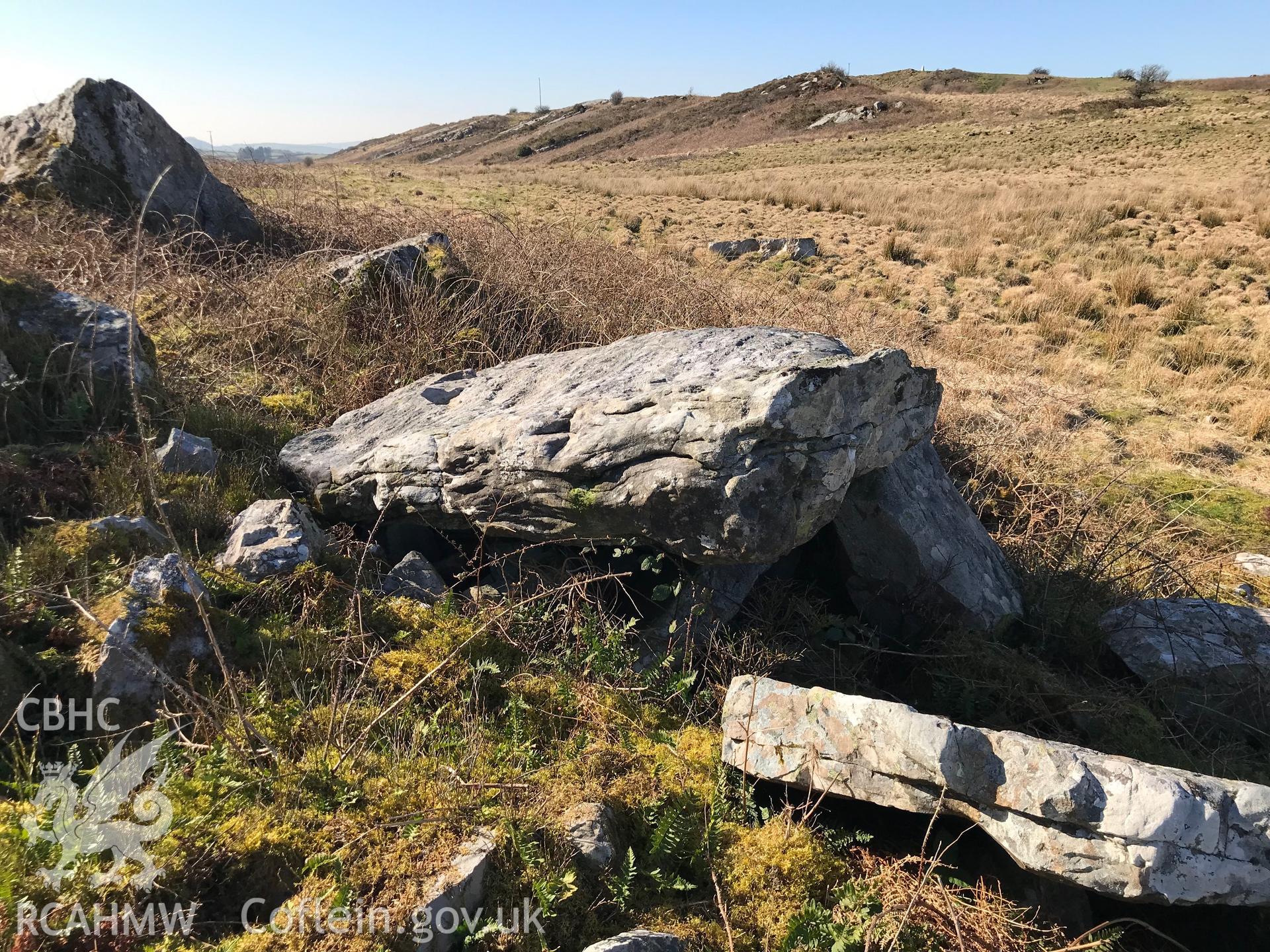 Digital colour photograph of burial chambers at Mynydd Llangyndeyrn, taken by Paul R. Davis on 26th February 2019.