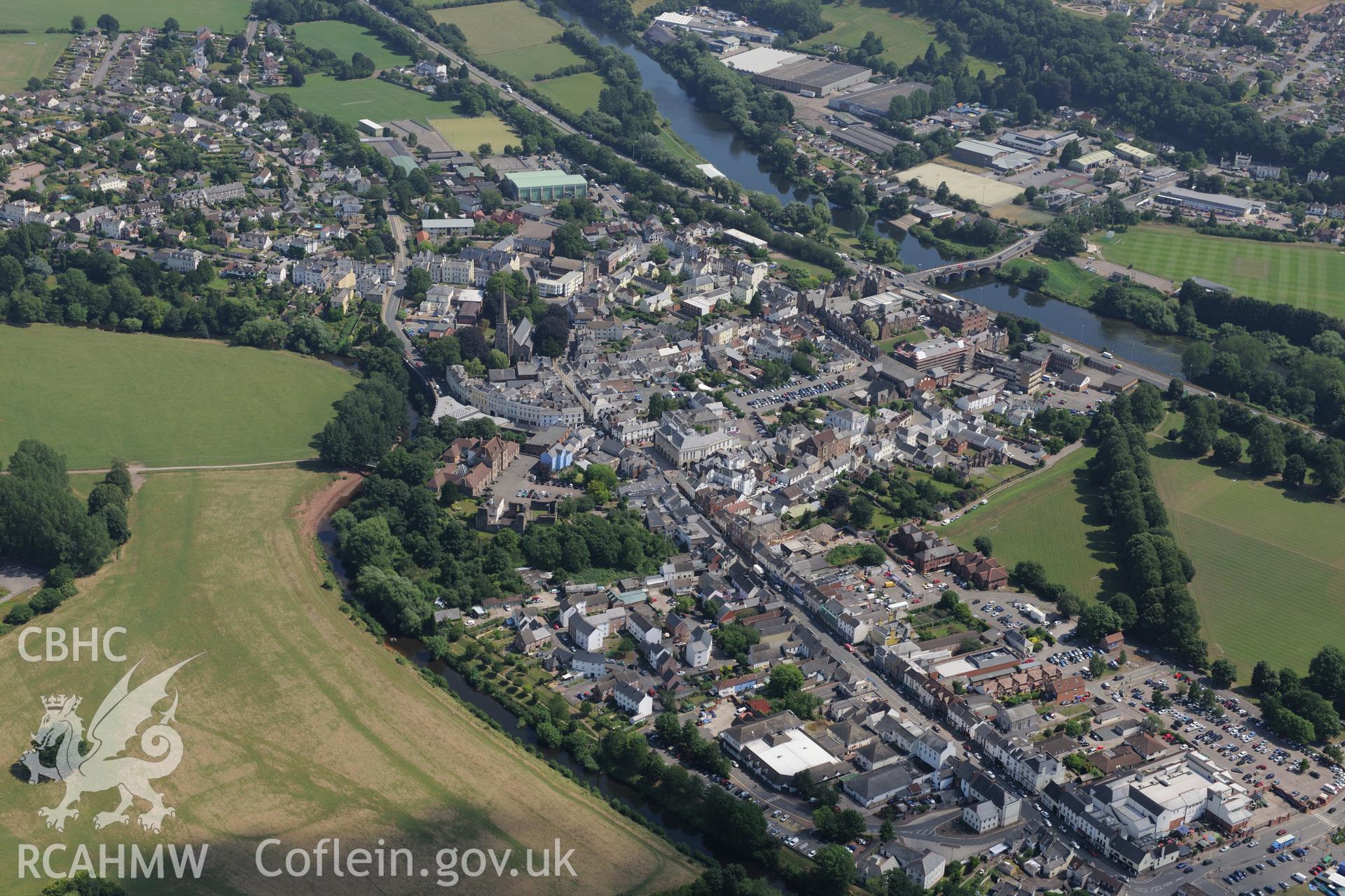 The Wye Bridge and Chippenham Common, Monmouth. Oblique aerial photograph taken during the Royal Commission?s programme of archaeological aerial reconnaissance by Toby Driver on 1st August 2013.