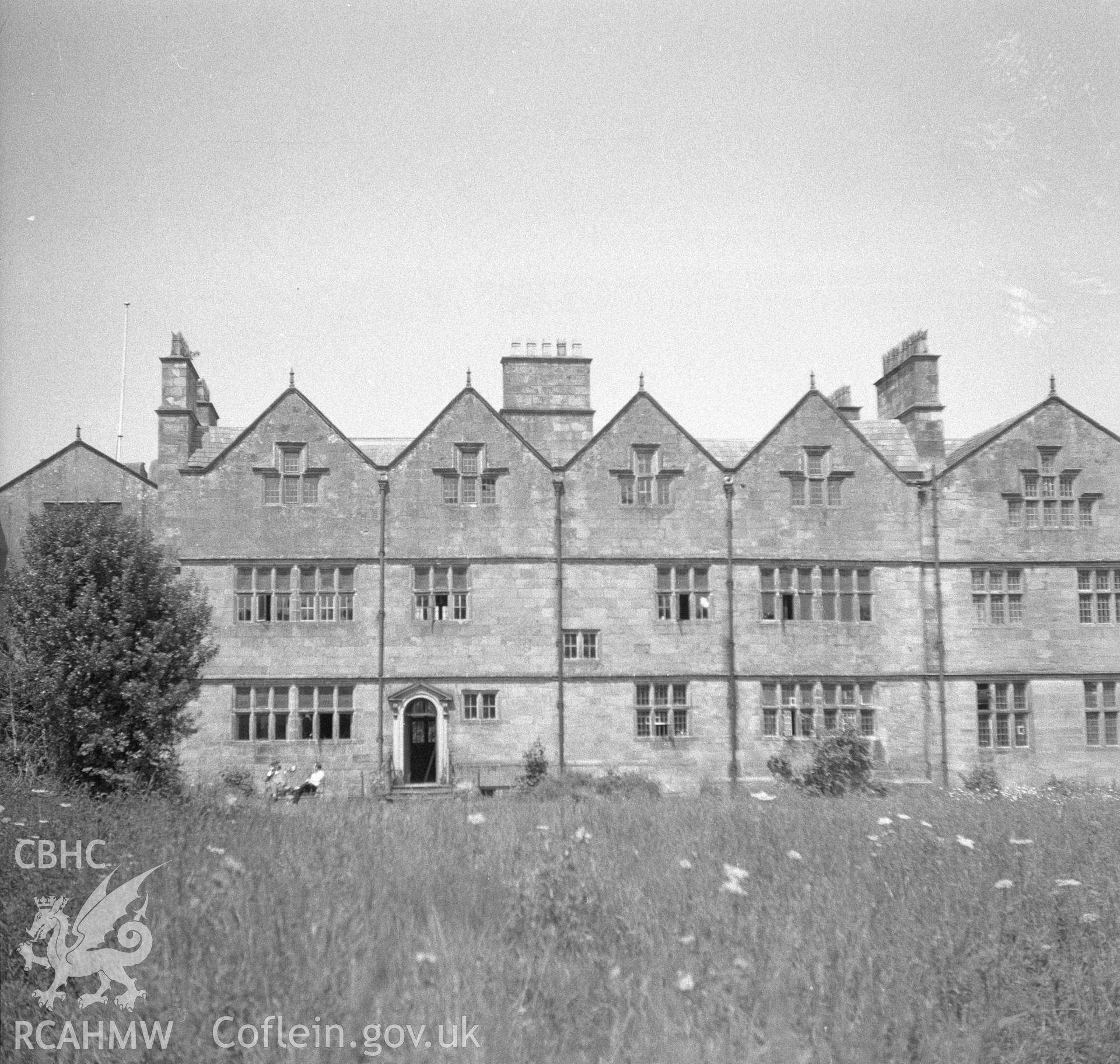 Digital copy of a nitrate negative showing exterior view of the rear of Nercwys Hall.