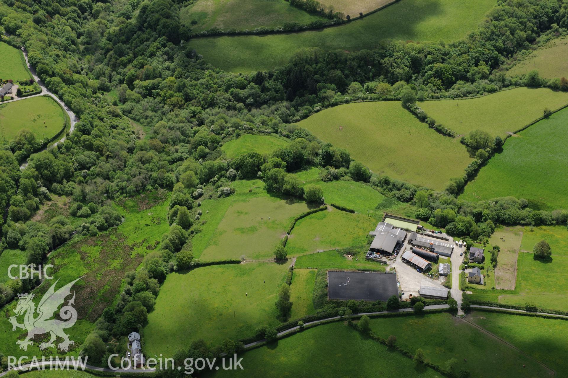 Hafod Camp, Llanboidy. Oblique aerial photograph taken during the Royal Commission's programme of archaeological aerial reconnaissance by Toby Driver on 3rd June 2015.