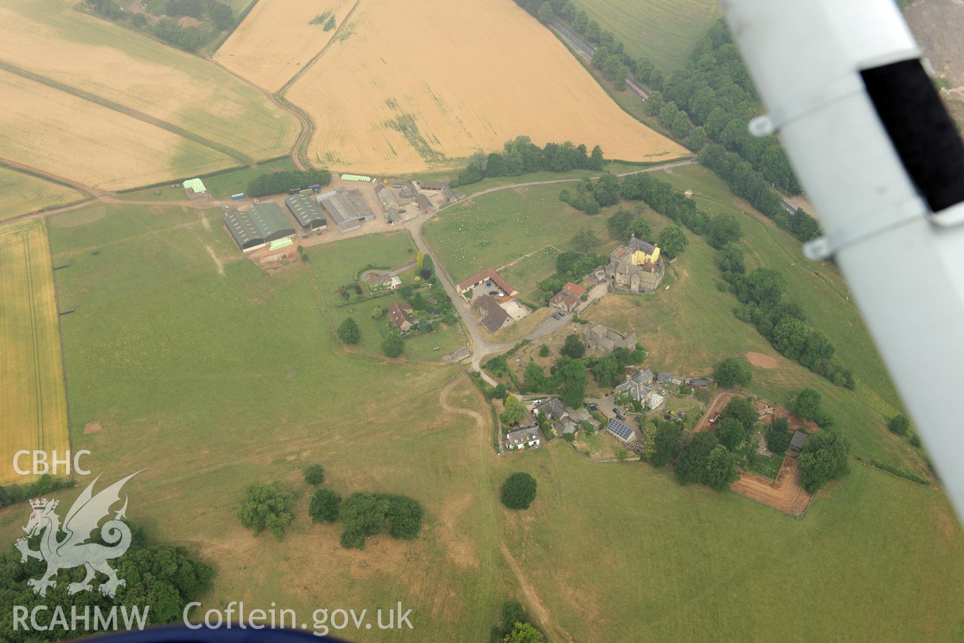 Royal Commission aerial photography of Penhow Castle taken during drought conditions on 22nd July 2013.