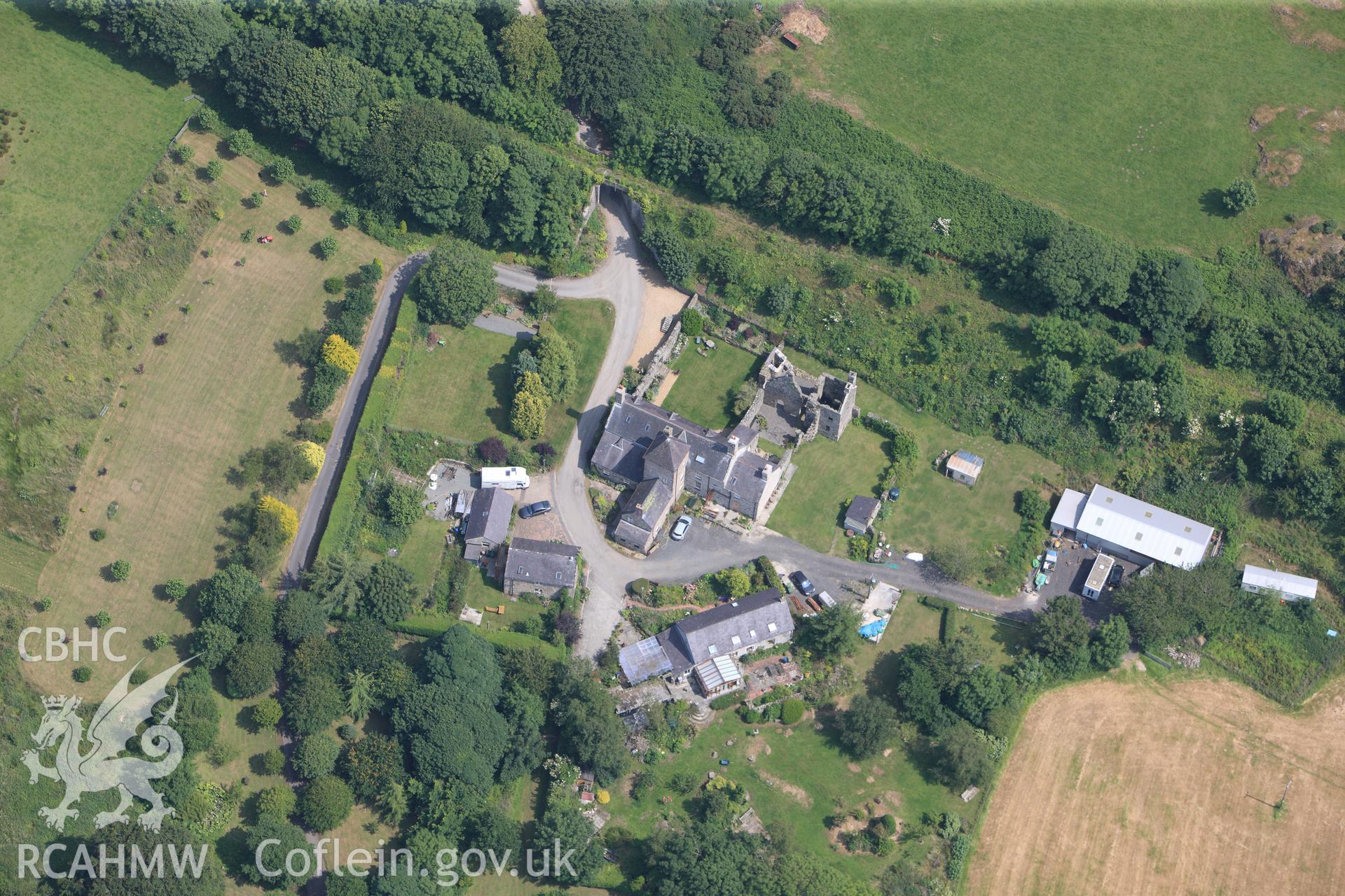 Plas Berw and its Coach House, Gaerwen, west of Llanfair PG, Anglesey. Oblique aerial photograph taken during the Royal Commission?s programme of archaeological aerial reconnaissance by Toby Driver on 12th July 2013.