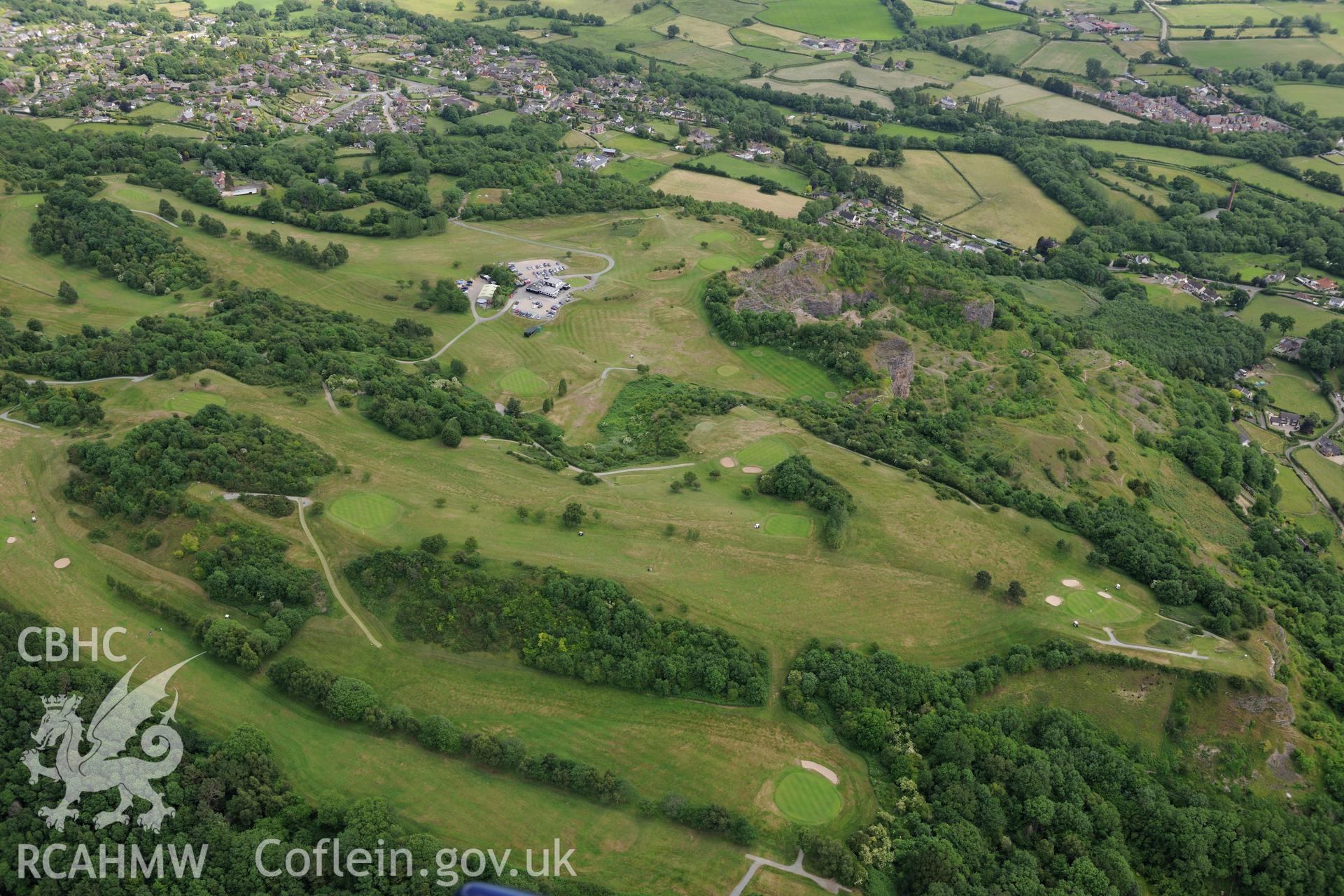 Llanymynech hillfort on the Welsh-English border, south west of Oswestry. Oblique aerial photograph taken during the Royal Commission's programme of archaeological aerial reconnaissance by Toby Driver on 30th June 2015.