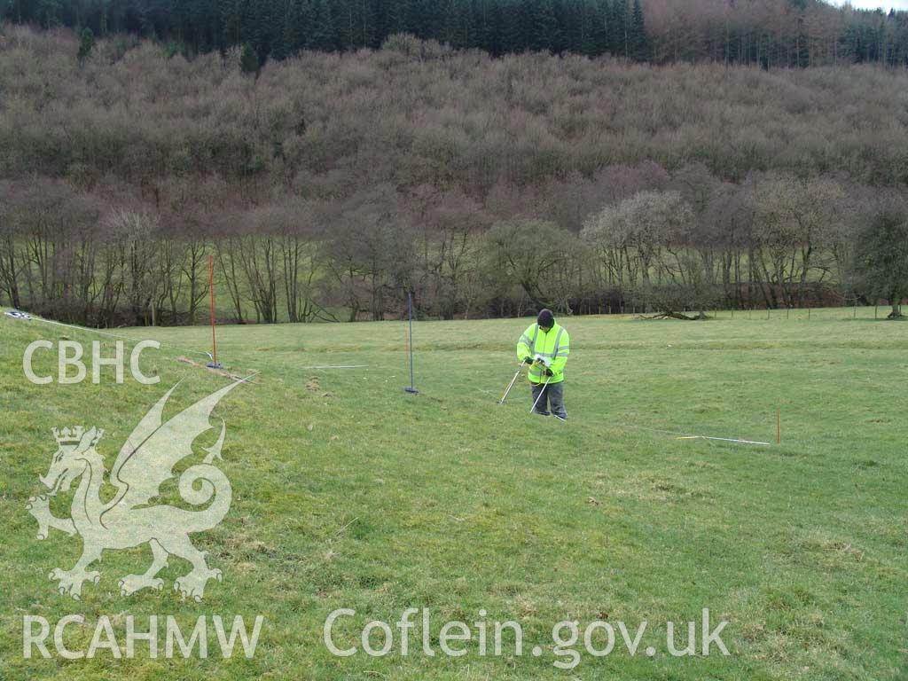 Digital colour photograph of archaeological investigations at Pilleth battlefield. From report no. 1048 - Pilleth battlefield, part of the Welsh Battlefield Metal Detector Survey, carried out by Archaeology Wales.