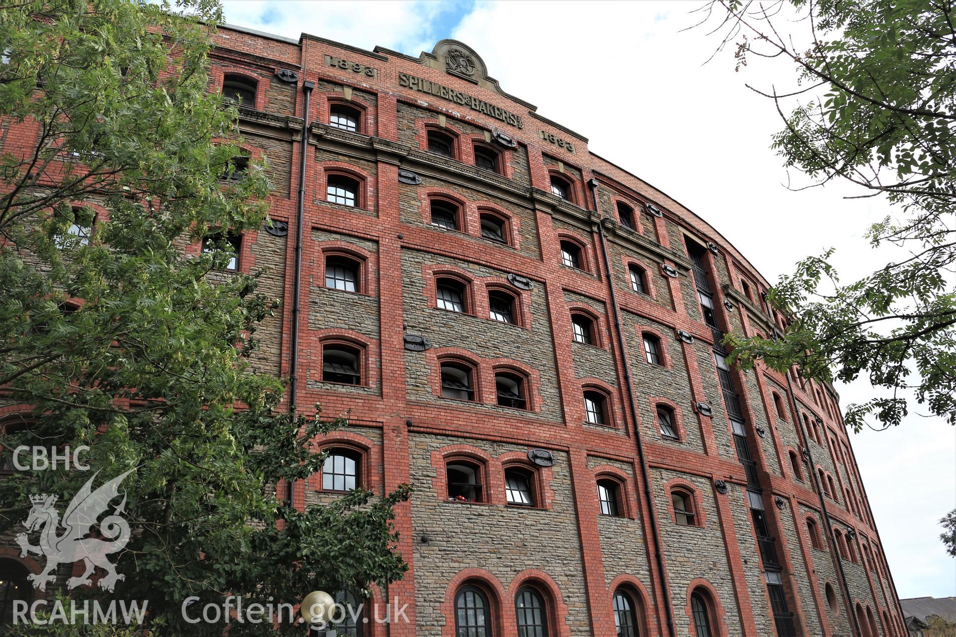 Colour photograph showing exterior of the Spillers and Baker biscuit factory, Butetown, Cardiff. Photographed during survey conducted by Rita Singer on 17th July 2018.