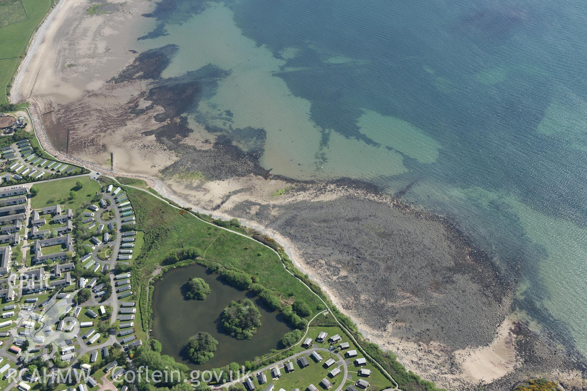 Aerial photography of Hafan y Mor taken on 3rd May 2017.  Baseline aerial reconnaissance survey for the CHERISH Project. ? Crown: CHERISH PROJECT 2017. Produced with EU funds through the Ireland Wales Co-operation Programme 2014-2020. All material made freely available through the Open Government Licence.