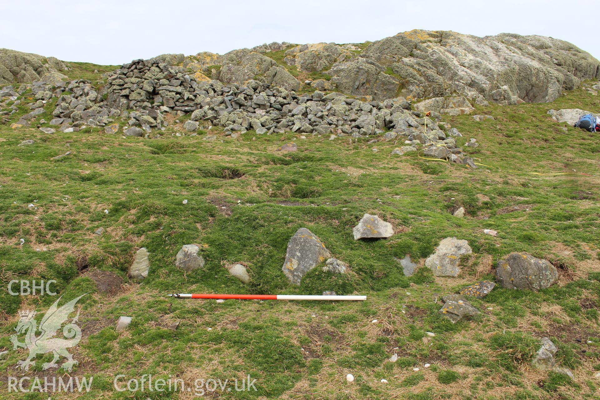 Skerries, platform adjoining buoy-keeper's cottage. Investigator's photographic survey for the CHERISH Project. ? Crown: CHERISH PROJECT 2018. Produced with EU funds through the Ireland Wales Co-operation Programme 2014-2020. All material made freely available through the Open Government Licence.