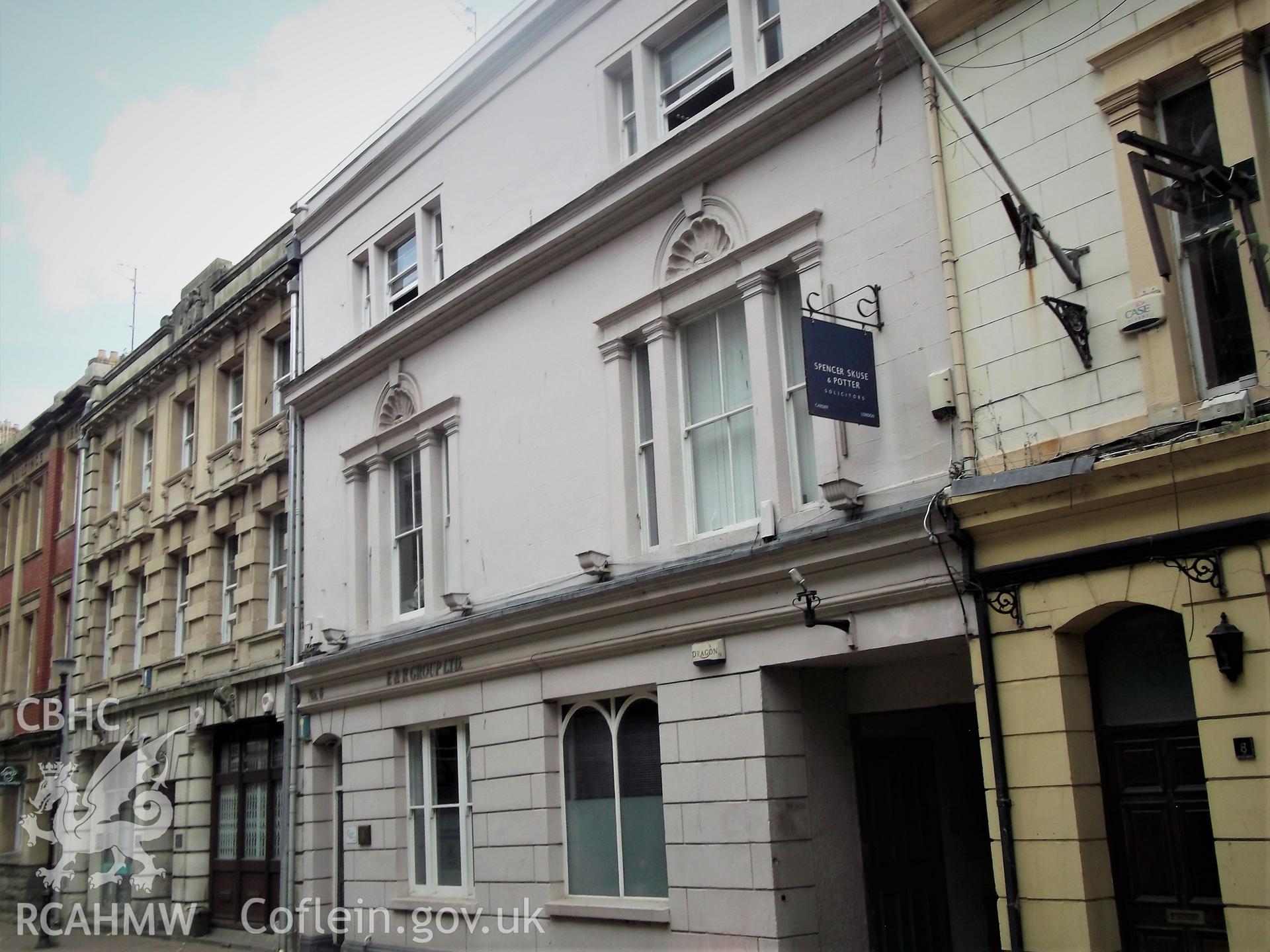 Colour photograph showing exterior of 6-7 Mount Stuart Square, Butetown, taken by Adam Coward on 10th July 2018.