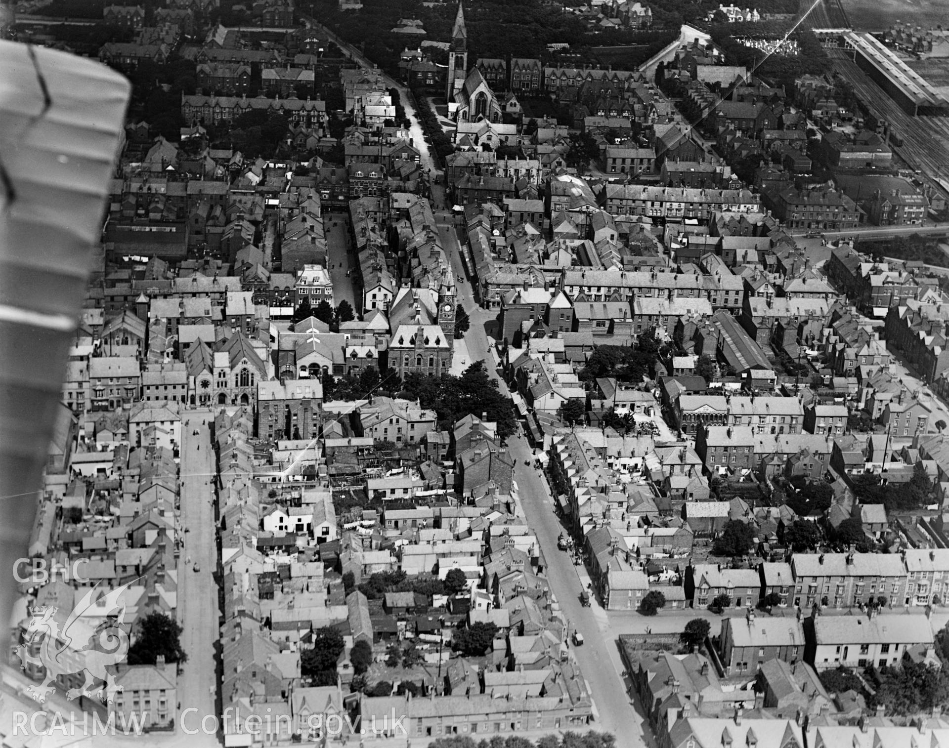 View of Rhyl showing town, oblique aerial view. 5?x4? black and white glass plate negative.