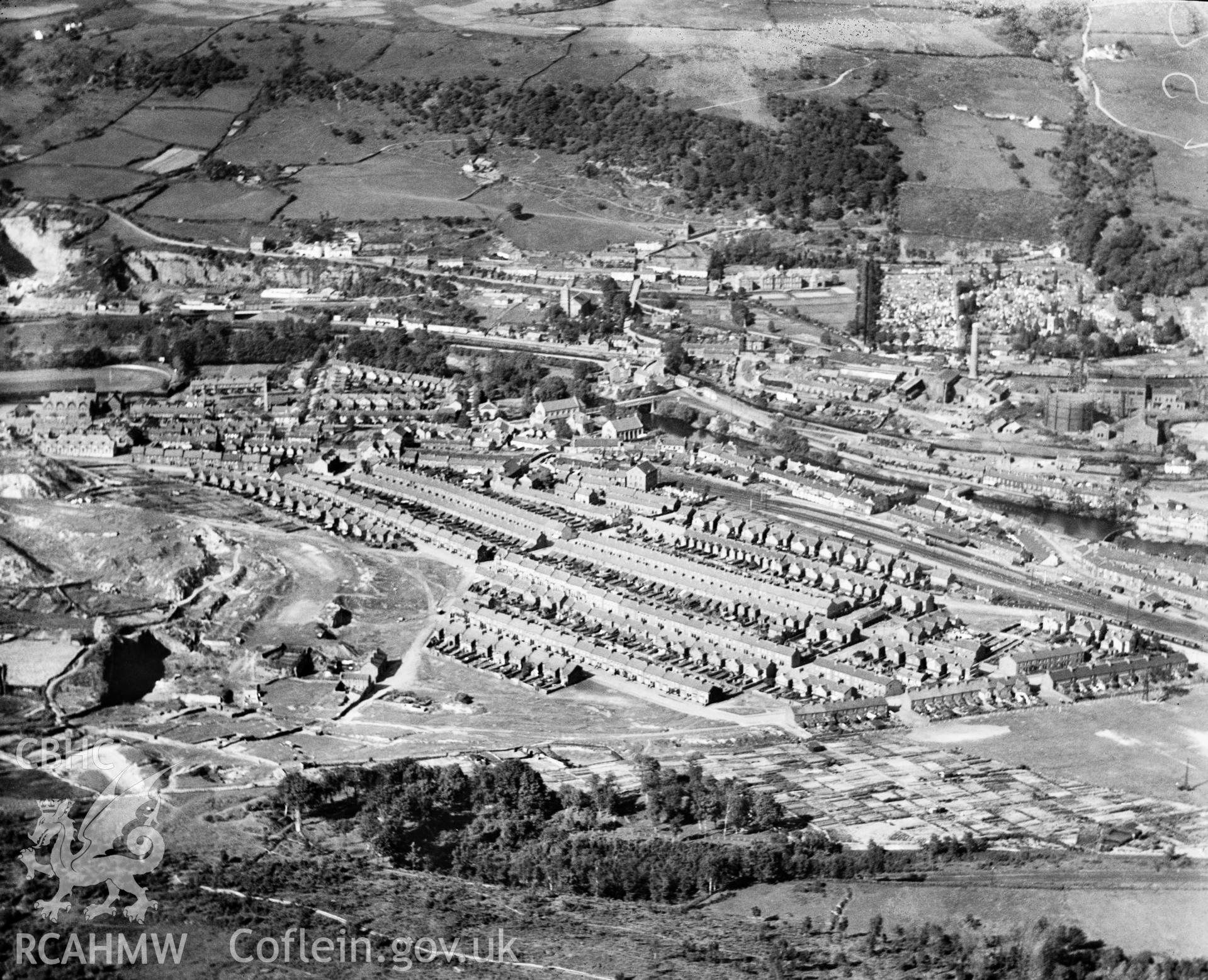 General view of Treforest, oblique aerial view. 5?x4? black and white glass plate negative.