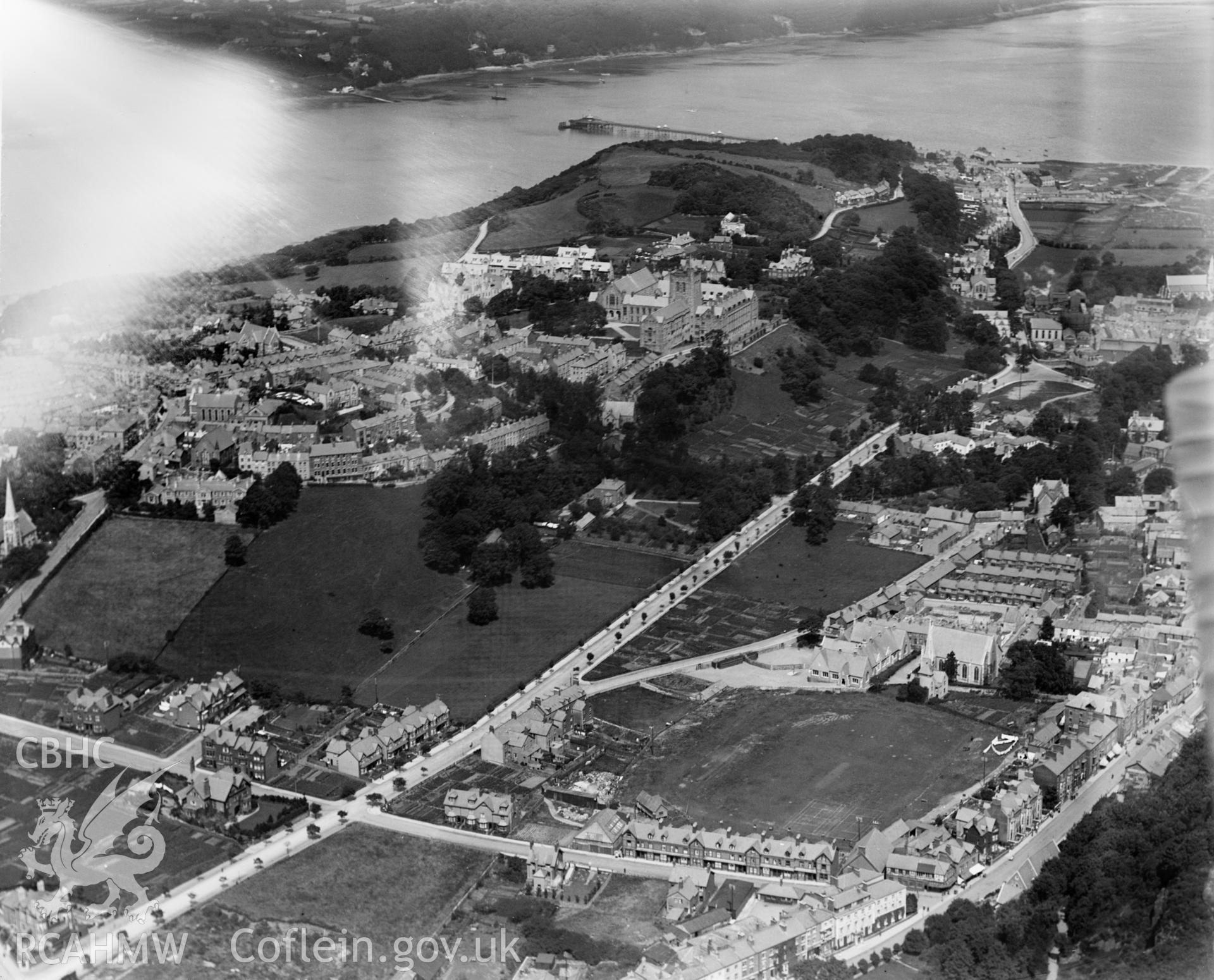 View of Bangor, oblique aerial view. 5?x4? black and white glass plate negative.